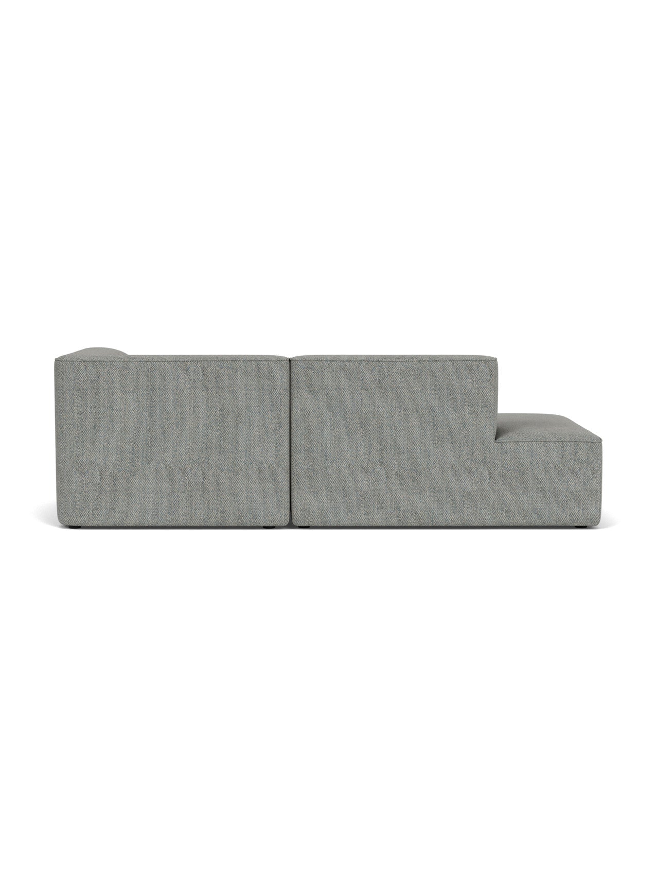 A back view of the Eave Modular Sofa, 96, 2.5-seater, Configuration 8, upholstered in a light grey Safire 12 fabric.