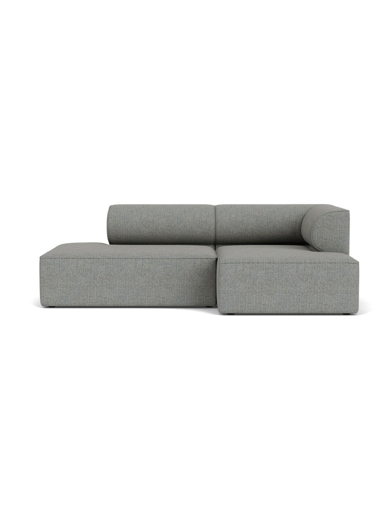 Front view of the Eave Modular Sofa 96, Configuration 8. An L-shaped sofa with a chaise longue in light grey Safire fabric.