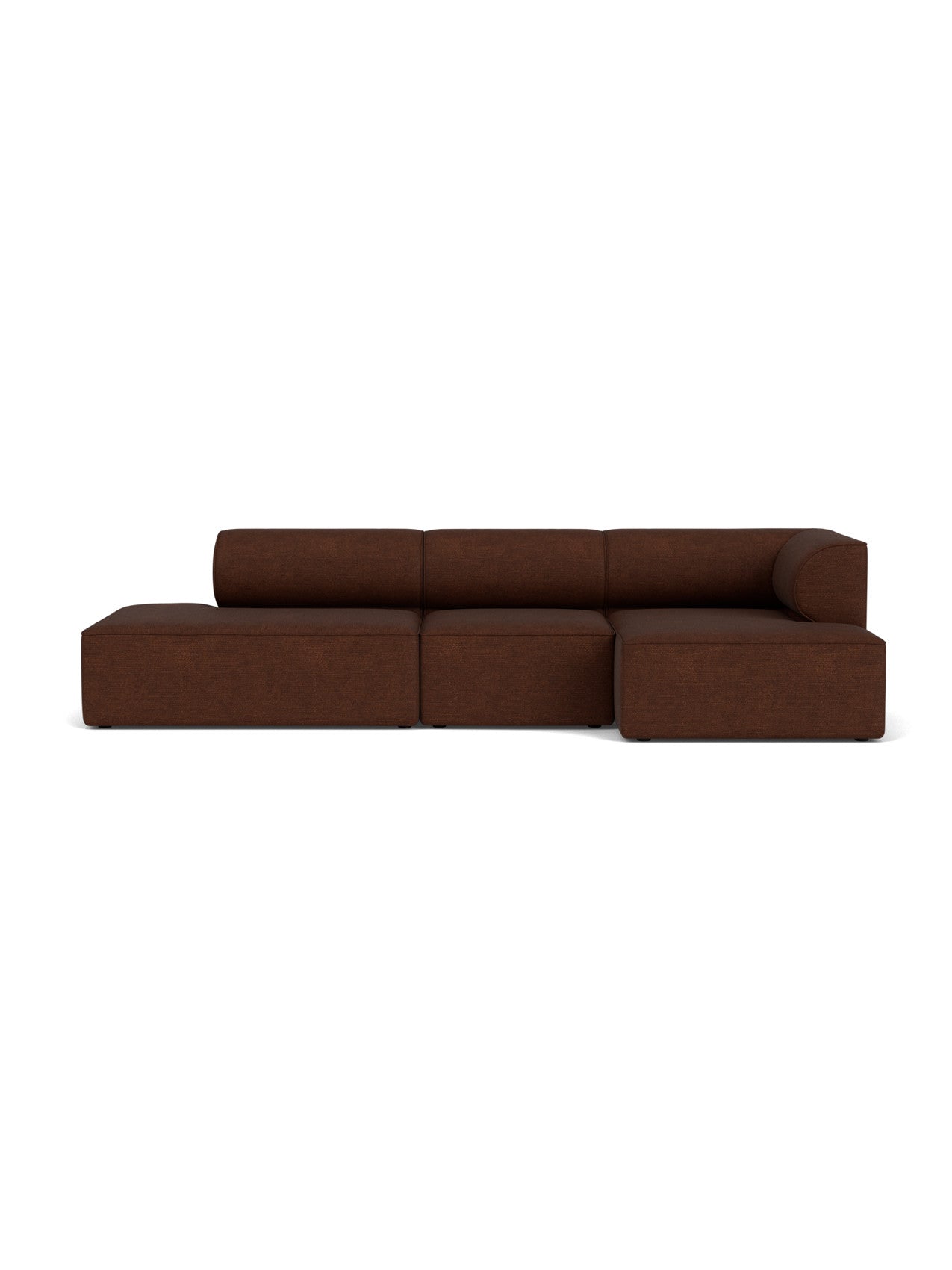 Front view of the Eave Modular Sofa 96, Configuration 9. A 3.5-seater L-shaped sofa in brown Audo Bouclé 08 fabric.