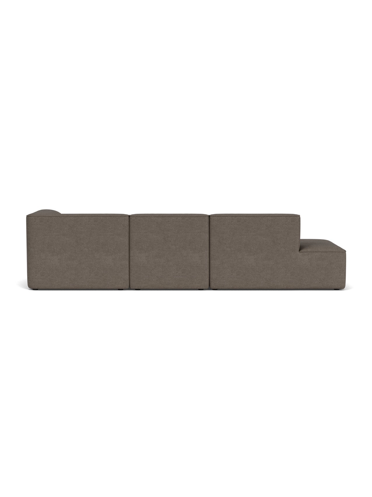 Back view of the Eave Modular Sofa, 96, 3.5-Seater, Configuration 9, upholstered in dark brown Audo Bouclé 16 fabric.