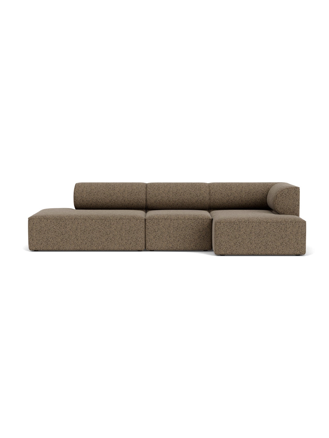 Front view of the Eave Modular Sofa 96, Configuration 9, an L-shaped sofa in brown Safire 001 fabric with a left-side chaise.