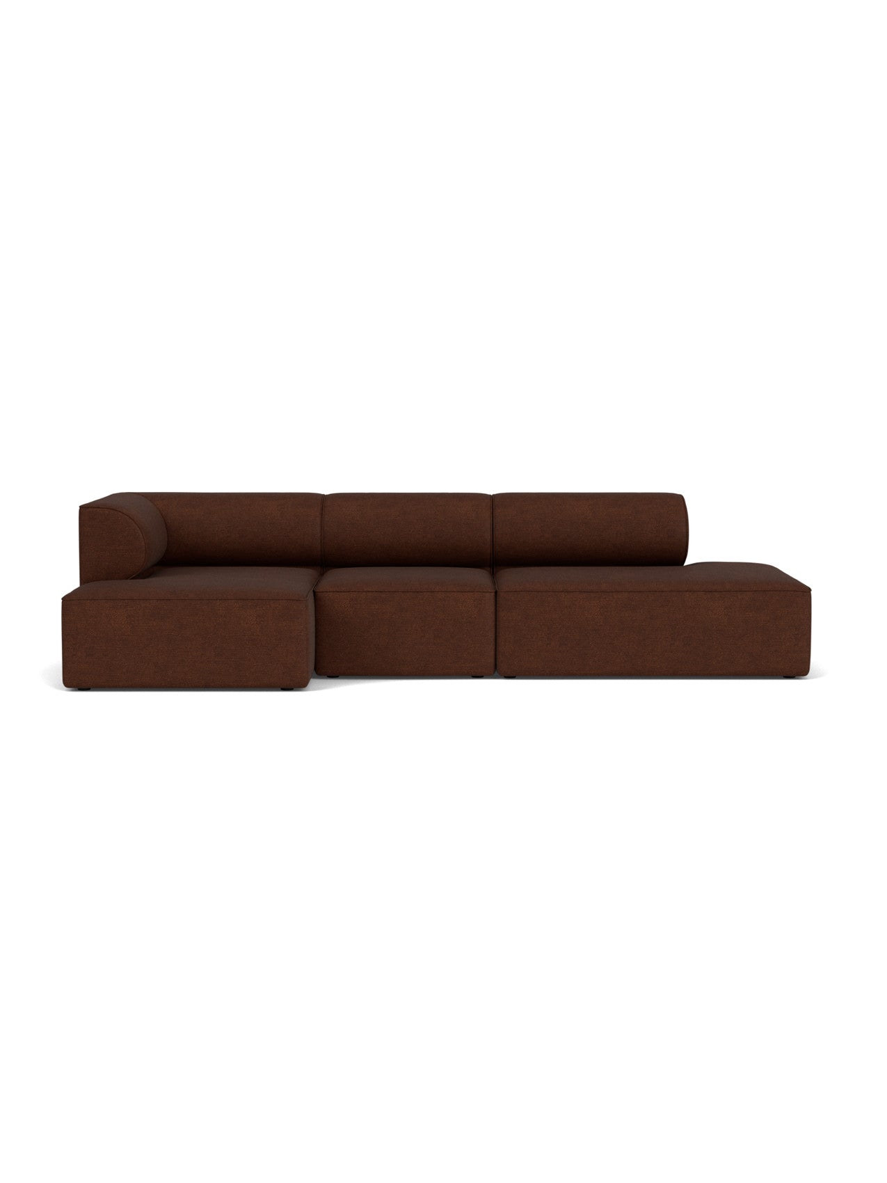Front view of the Eave Modular Sofa, Configuration 10, upholstered in a dark brown bouclé fabric against a white background.