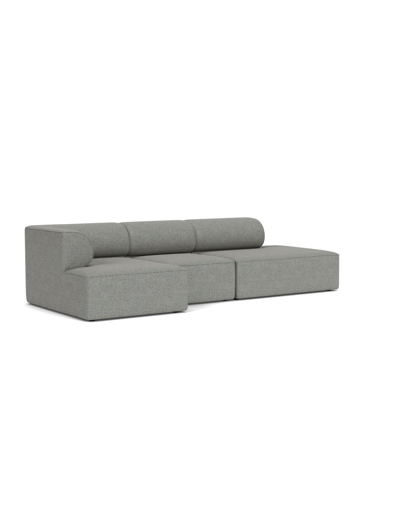 The Eave Modular Sofa, 96, Configuration 10, in a light grey Safire 012 fabric, shown from an angled perspective.