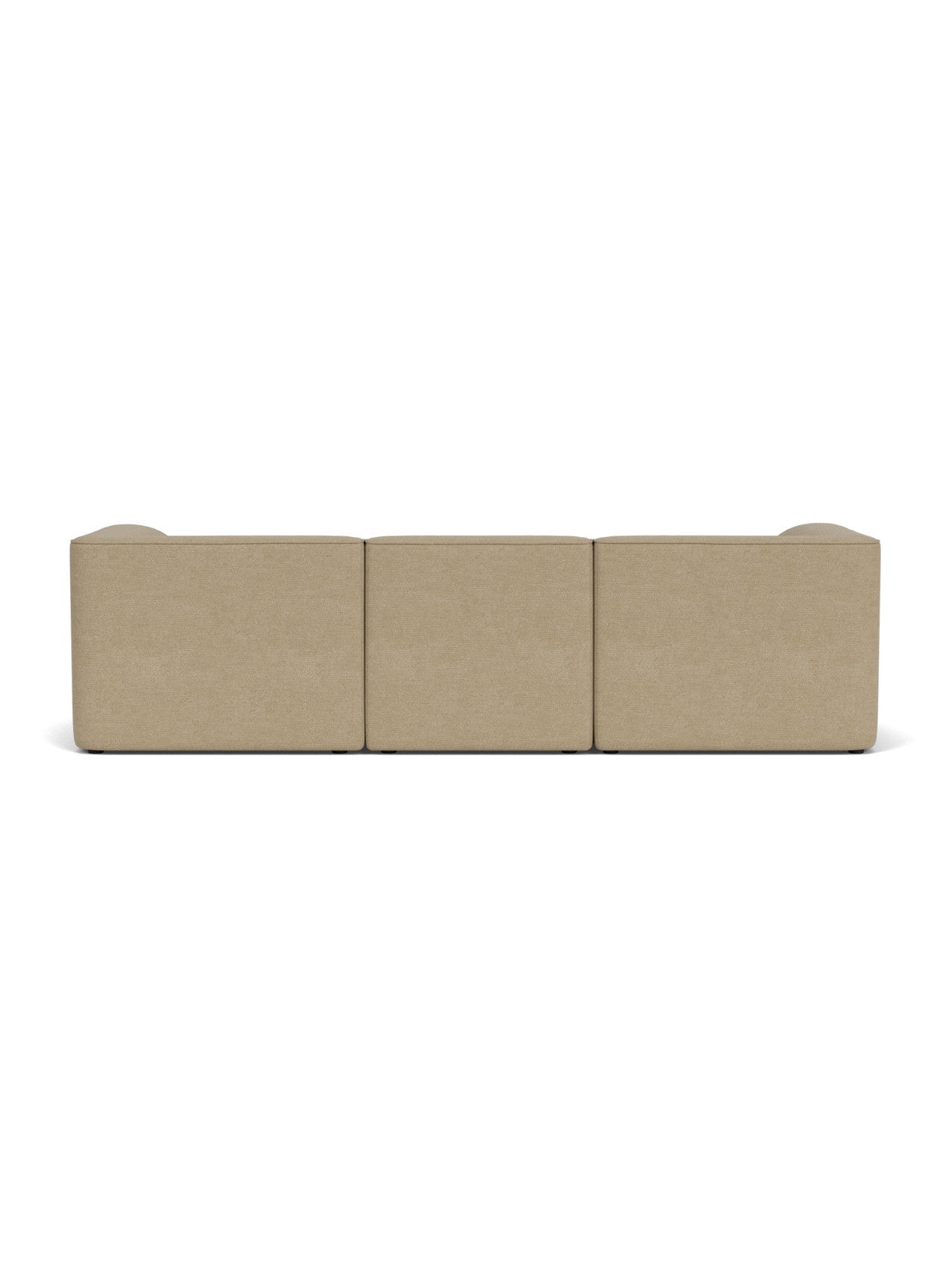 Back view of the three-section Eave Modular Sofa 96 in a textured, beige bouclé fabric on a white background.