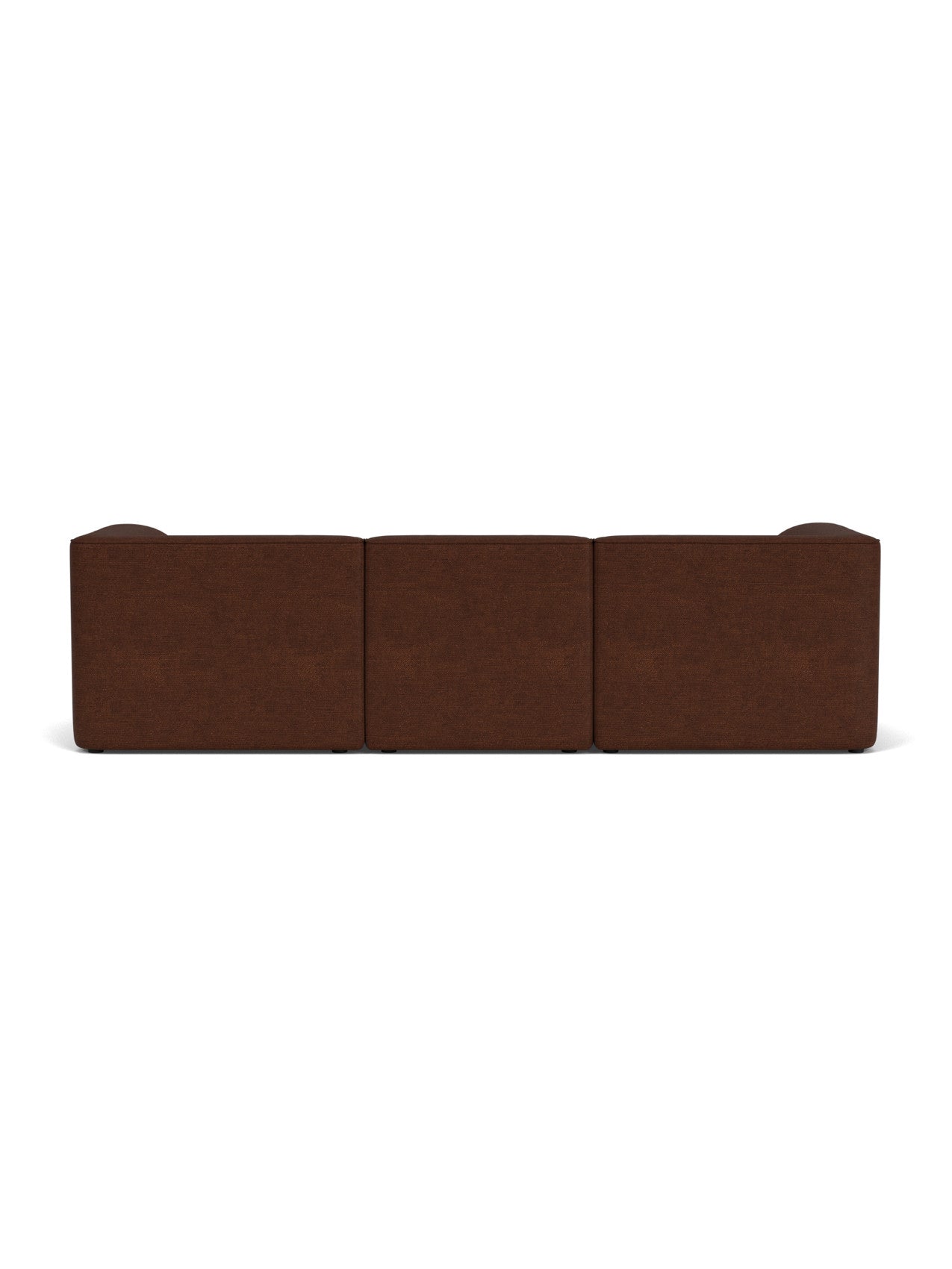 Back view of the Eave Modular Sofa, 96, 3-seater in a dark brown Audo Bouclé 08 fabric against a plain white background.