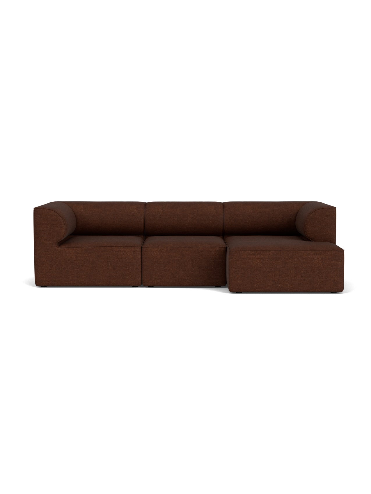 A front-on view of the Eave Modular Sofa, 96, Configuration 11. The three-seater sofa is upholstered in brown bouclé fabric.