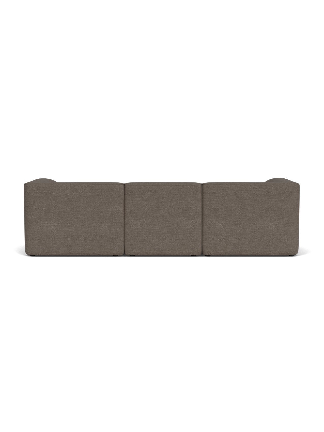 Back view of the Eave Modular Sofa 96, Configuration 11, upholstered in textured, taupe-brown Audo Bouclé 16 fabric.