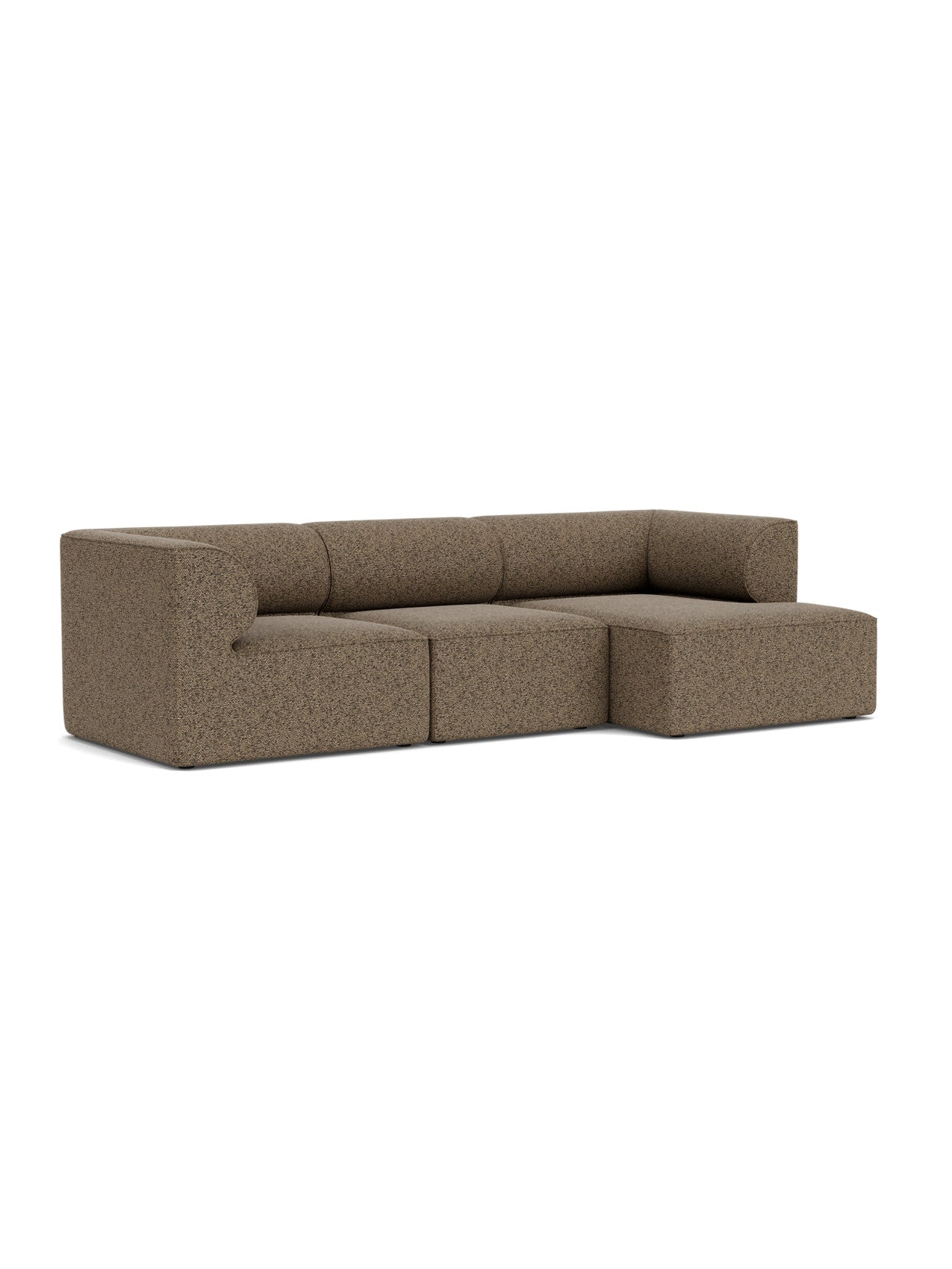 Eave Modular Sofa, Configuration 11, a three-seater with a right chaise longue in brown Safire fabric, viewed from an angle.