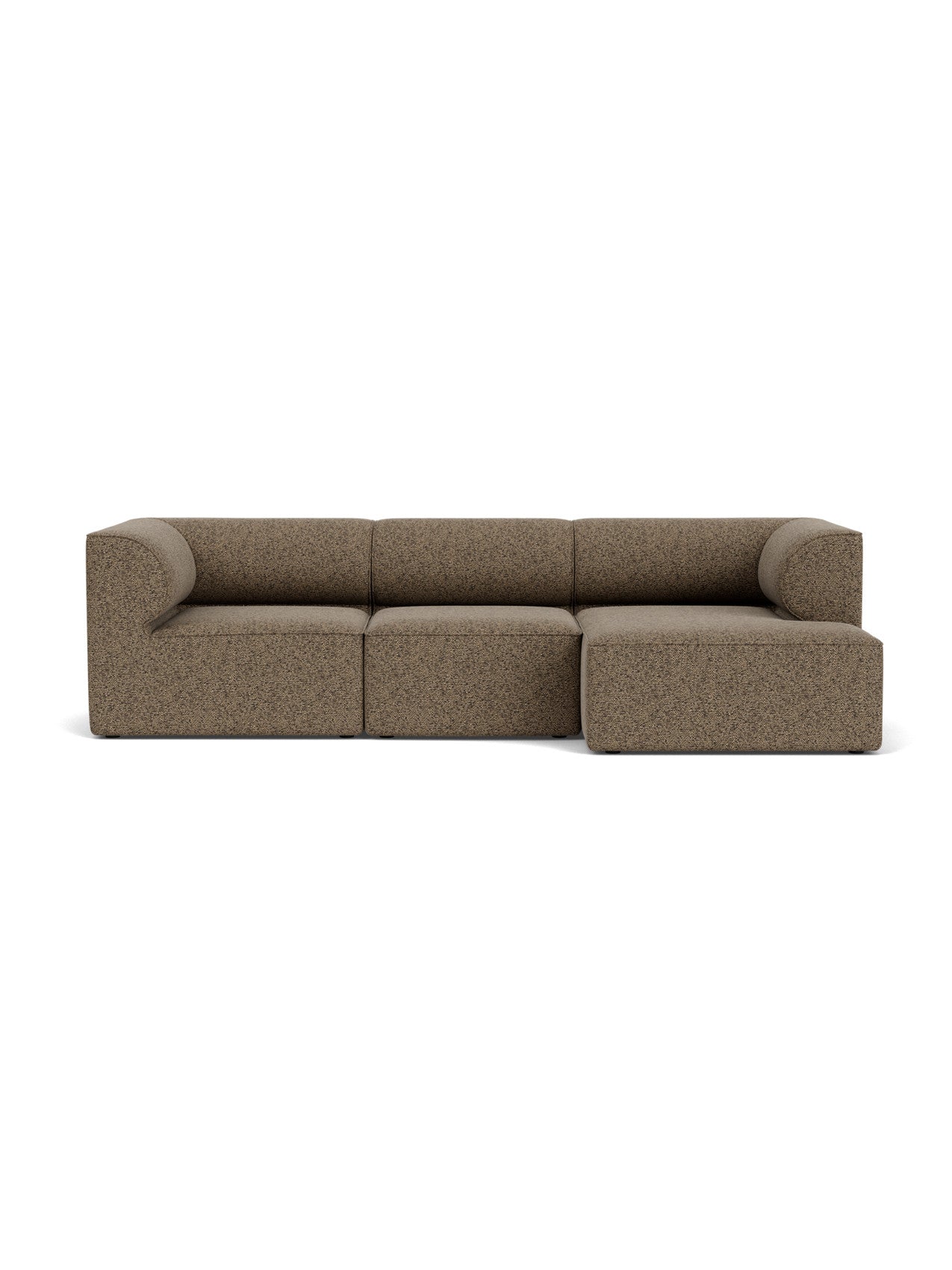 Eave Modular Sofa, 96, 3-seater, Configuration 11, shown front-on. Upholstered in brown Safire 001 with a right chaise.