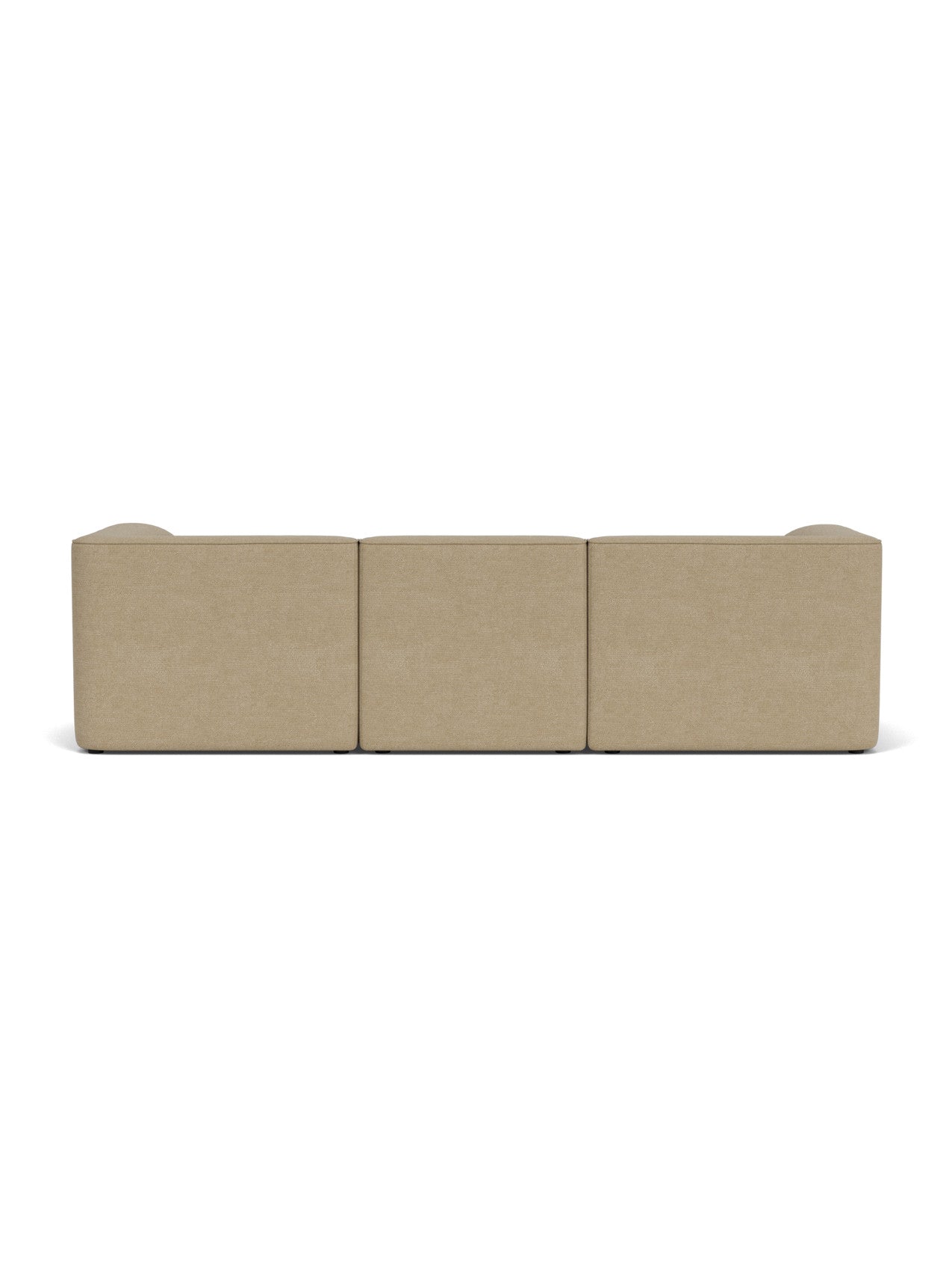 Back view of the Eave Modular Sofa, 96, 3-seater, Configuration 12, upholstered in a light brown Audo Bouclé 02 fabric.