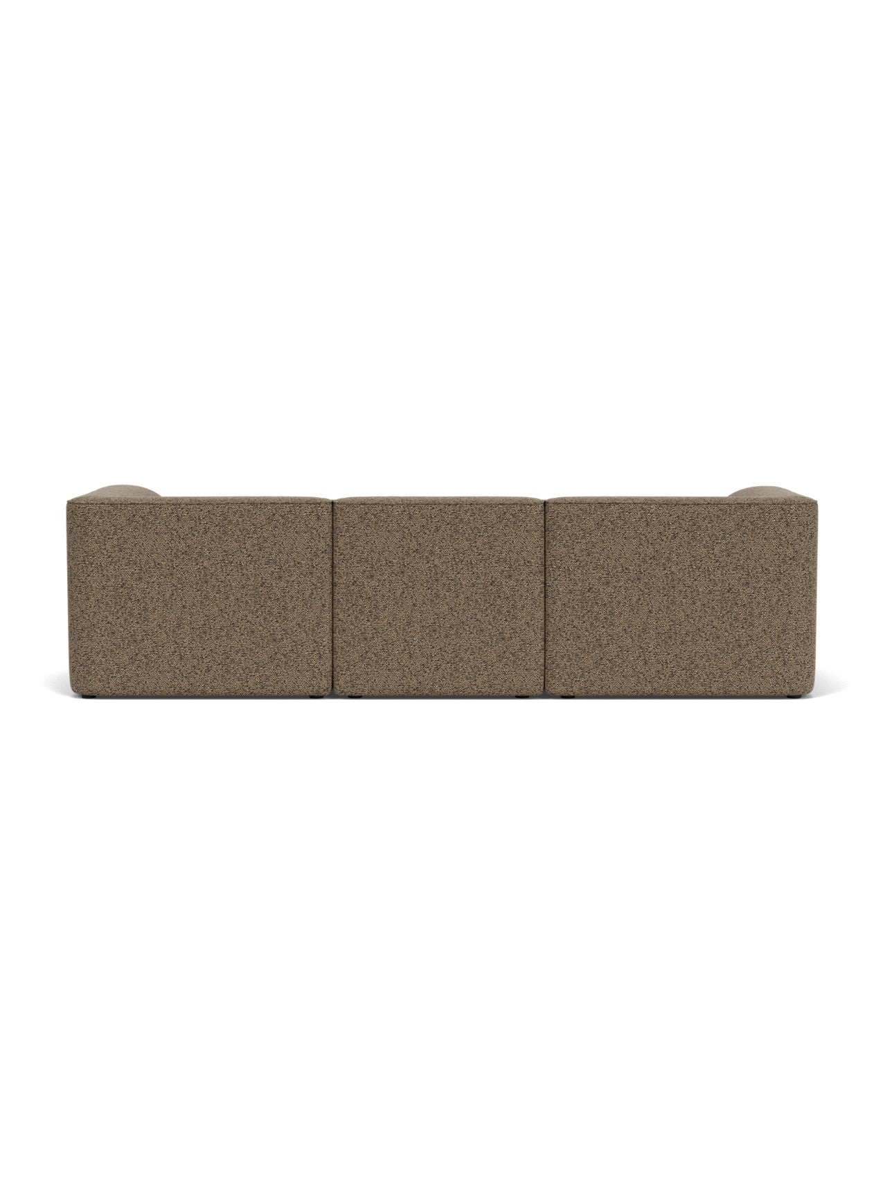 Back view of the Eave Modular Sofa, 96, 3-seater Configuration 12, upholstered in a textured brown Safire 001 fabric.