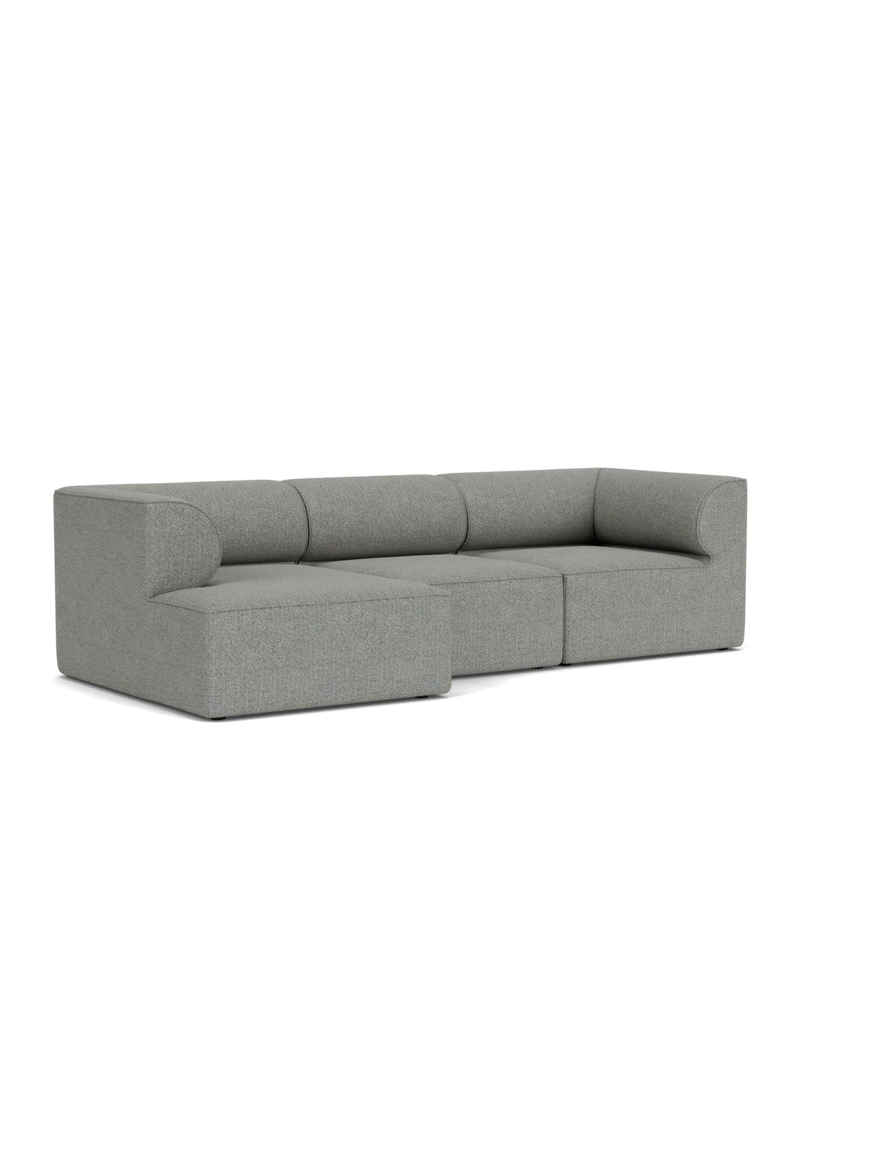 Eave Modular Sofa, 96, Configuration 12, in light grey Safire fabric. L-shaped sofa with a left chaise longue, angled view.
