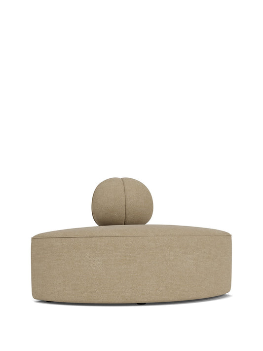 Back view of the Eave Seamline Modular Sofa, 86, Convex, Corner piece in a beige textured fabric, on a white background.