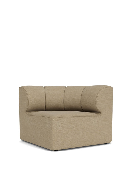 Front-facing view of Eave Seamline Modular Sofa concave corner module in a textured beige fabric against a white background.