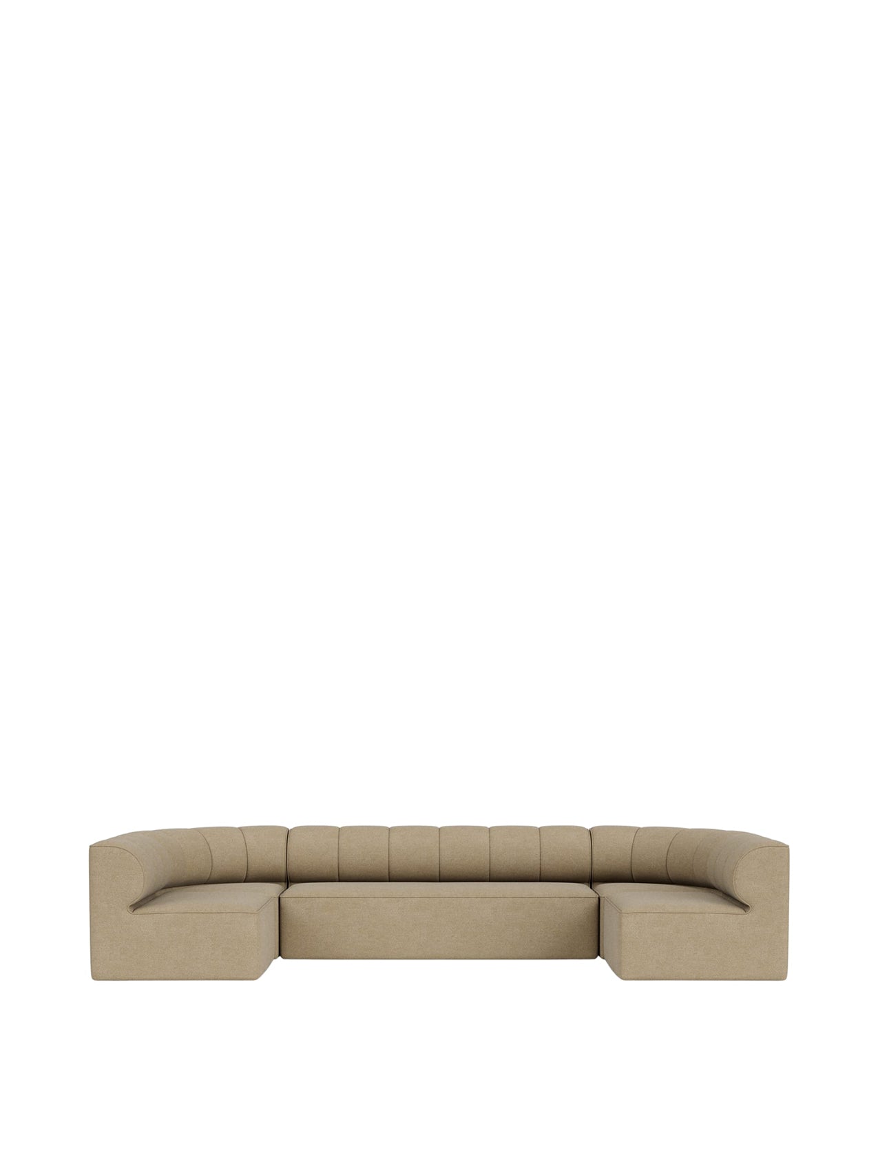 Front view of the Eave Seamline Modular Sofa 86, 4-Seater, Configuration 2. The U-shaped sofa is in a light beige fabric.