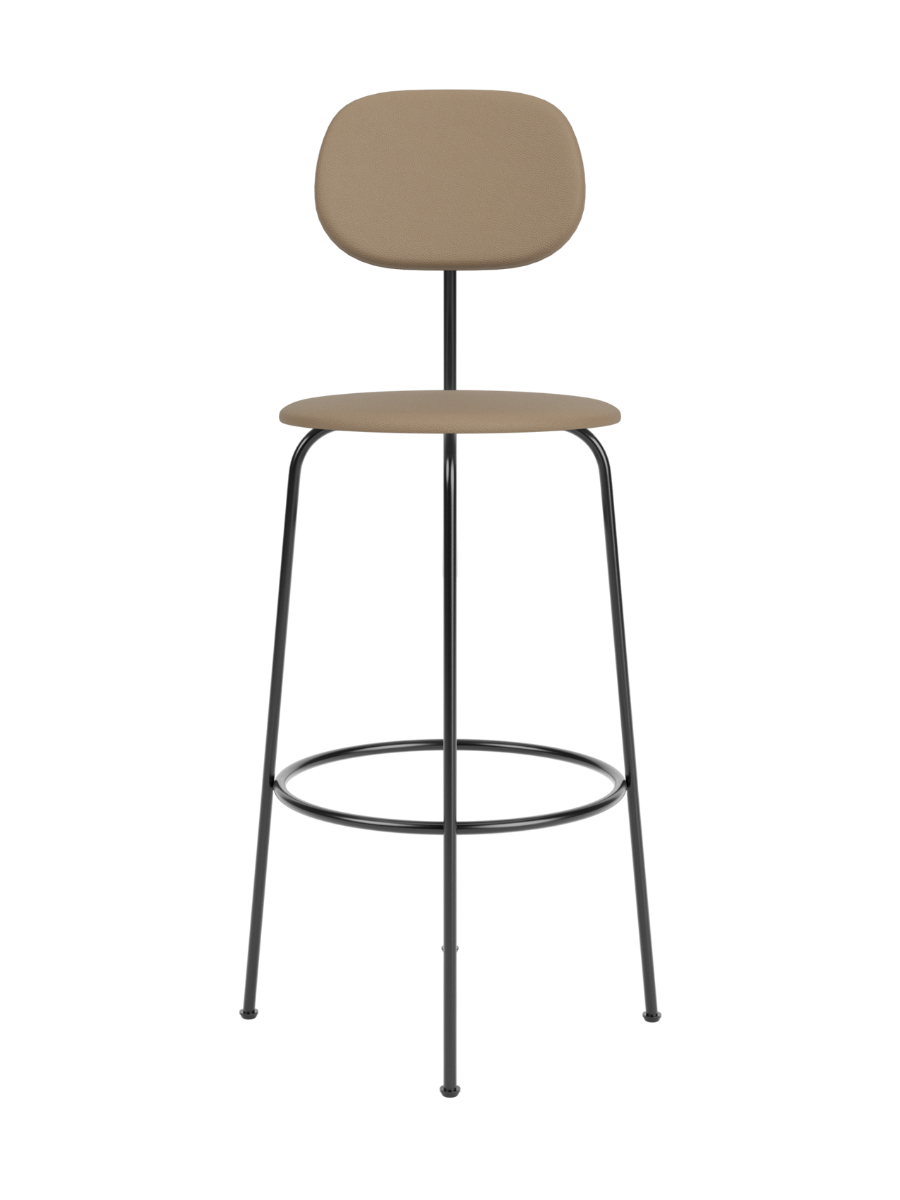 Front view of Afteroom Bar Chair Plus, Fully Upholstered, with a black steel frame and beige upholstered seat and backrest.