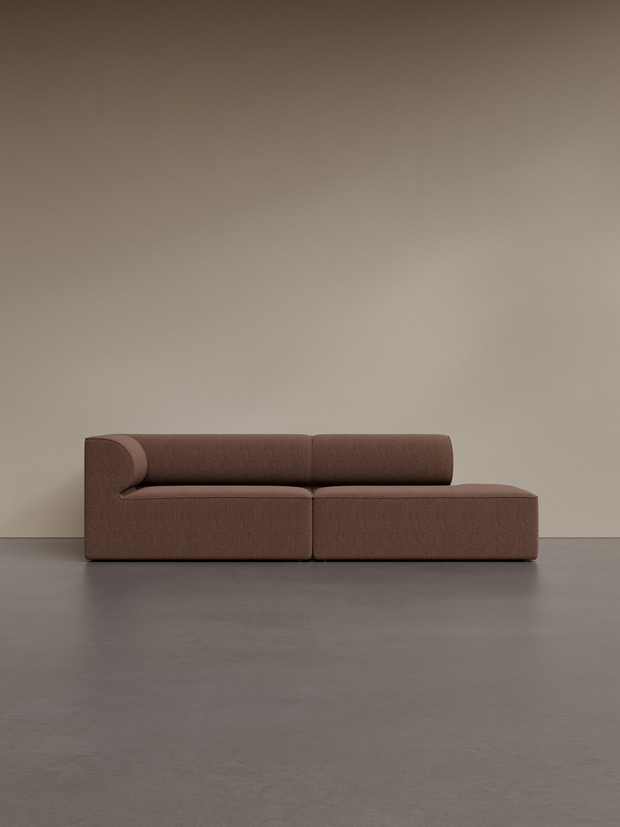 The Eave Modular Sofa 86 2.5-seater in configuration 3, featuring a right open end and upholstered in a brown textured fabric