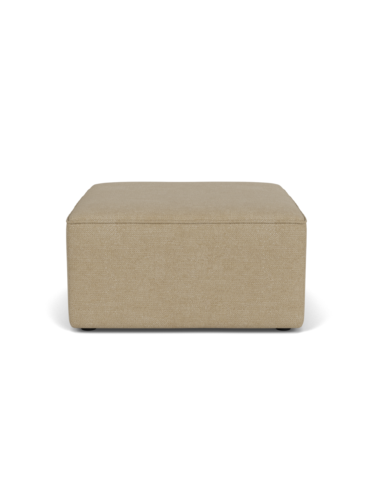 Front view of the Eave Modular Pouf, 75. The square pouf is upholstered in a textured, light beige Audo Bouclé 02 fabric.