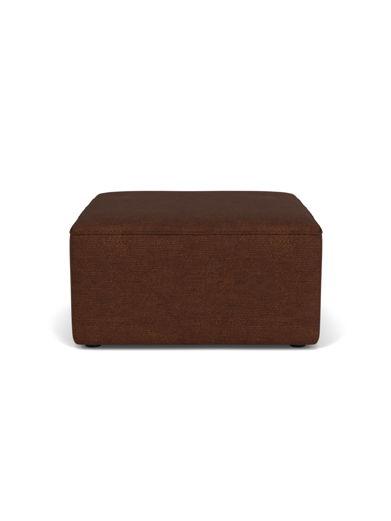 A side view of the Eave Modular Pouf, 75, upholstered in a textured brown Audo Bouclé 08 fabric against a black background.