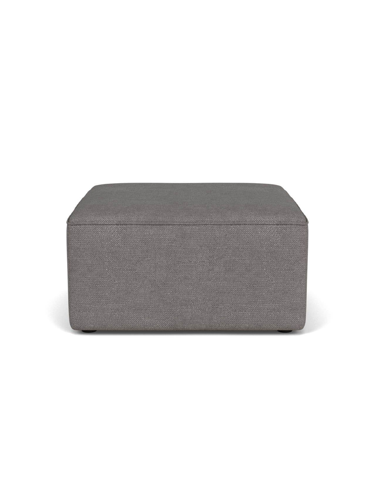 Front view of the square Eave Modular Pouf, 75, showing its piped seam. It is upholstered in grey Audo Bouclé 16 fabric.