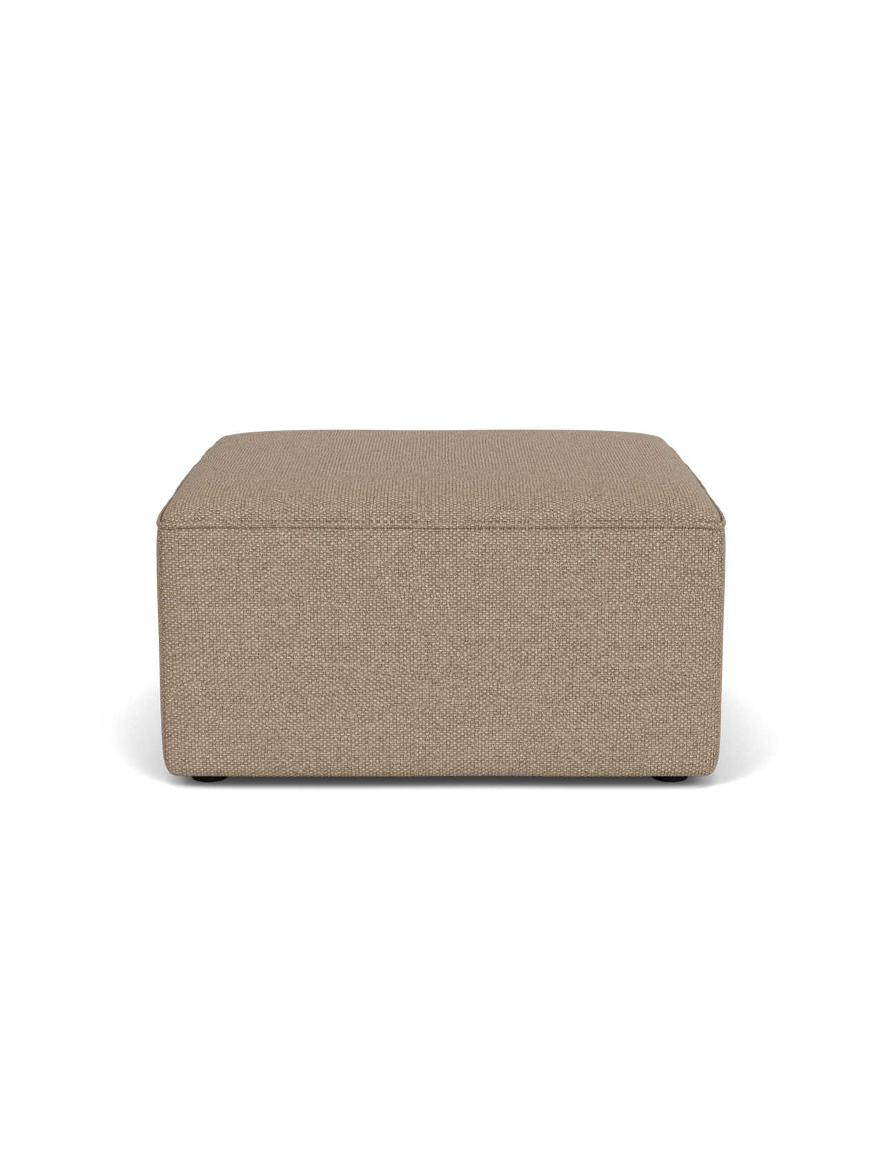 A front-facing view of the Eave Modular Pouf, 75. The square pouf is upholstered in a textured Logan Flint fabric.