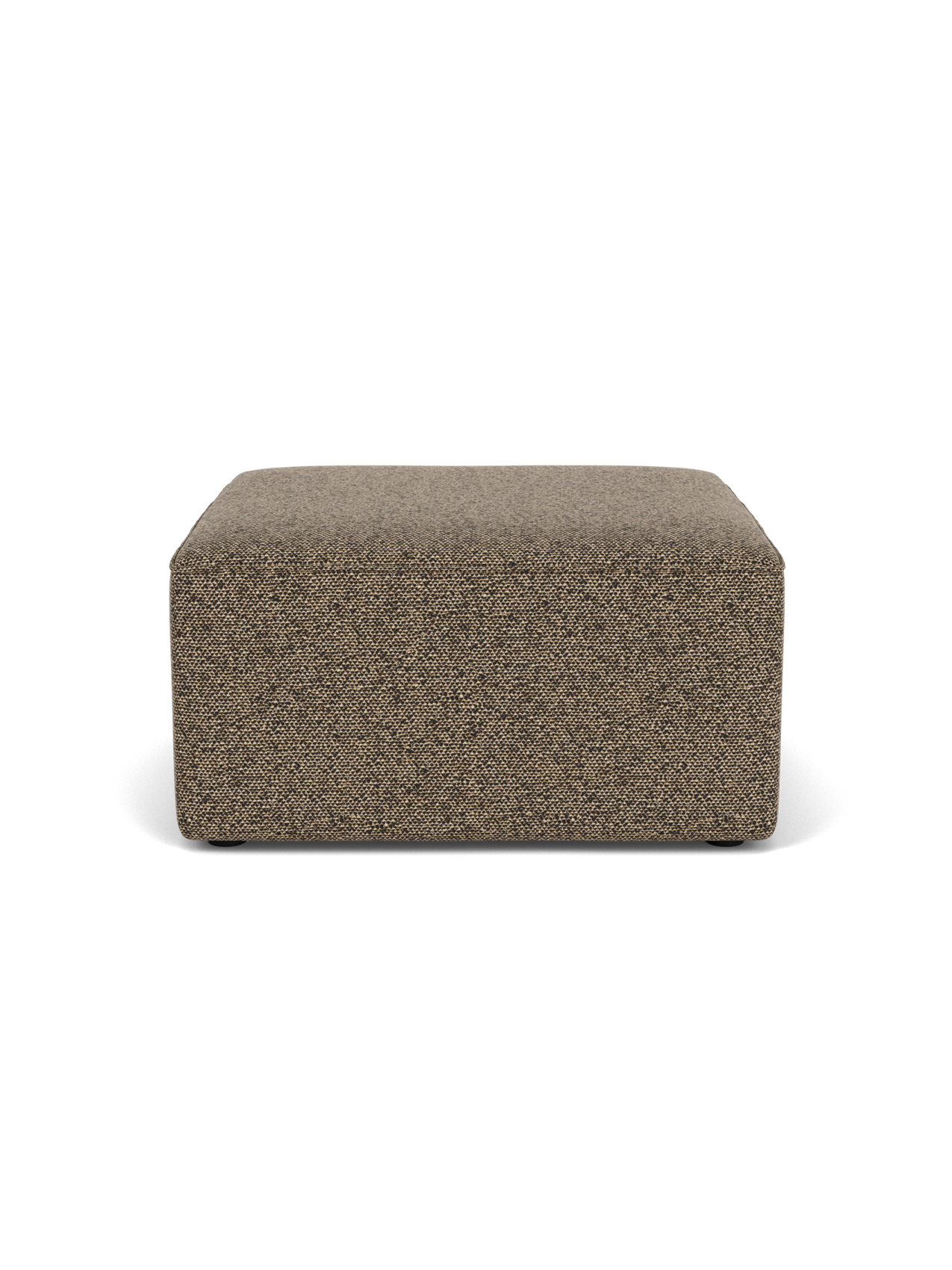 A front-on view of the square Eave Modular Pouf, 75, upholstered in a textured, two-tone beige and black Safire 001 fabric.