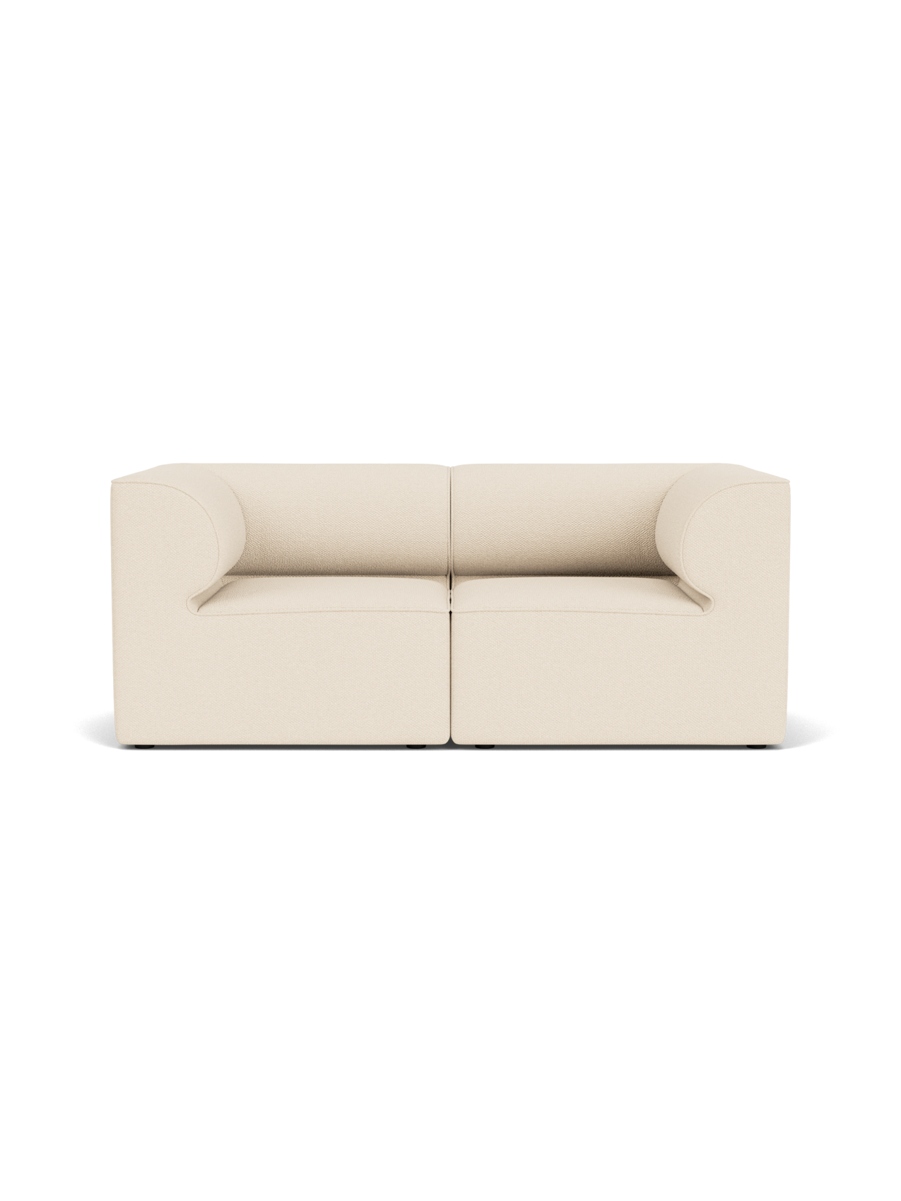 A front view of the Eave Modular Sofa, 86, 2 Seater in a textured, off-white Logan Jasmine fabric against a black background.