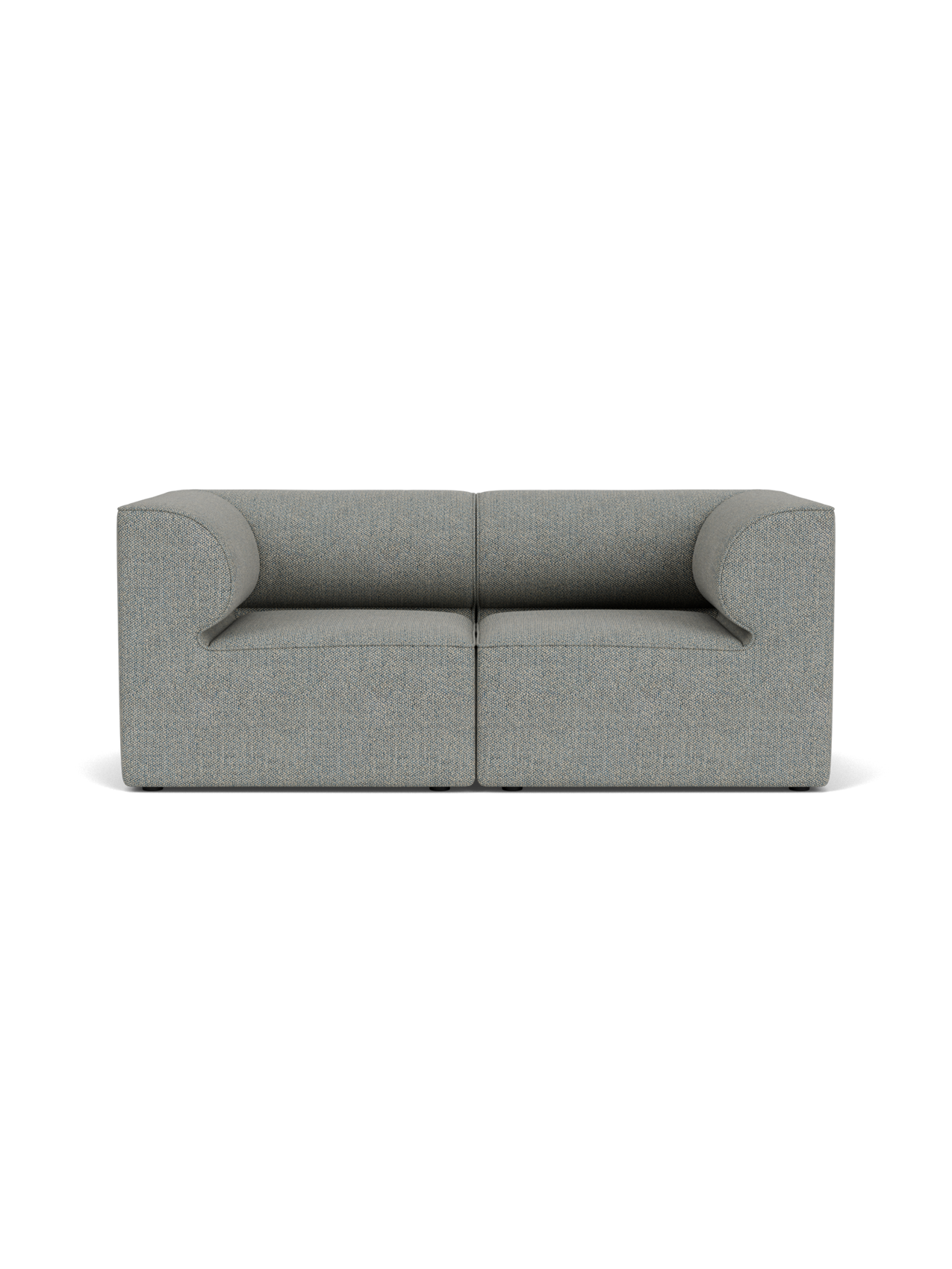 Front view of the Eave Modular Sofa, 86, 2 Seater in a light grey textured Safire fabric, shown against a black background.