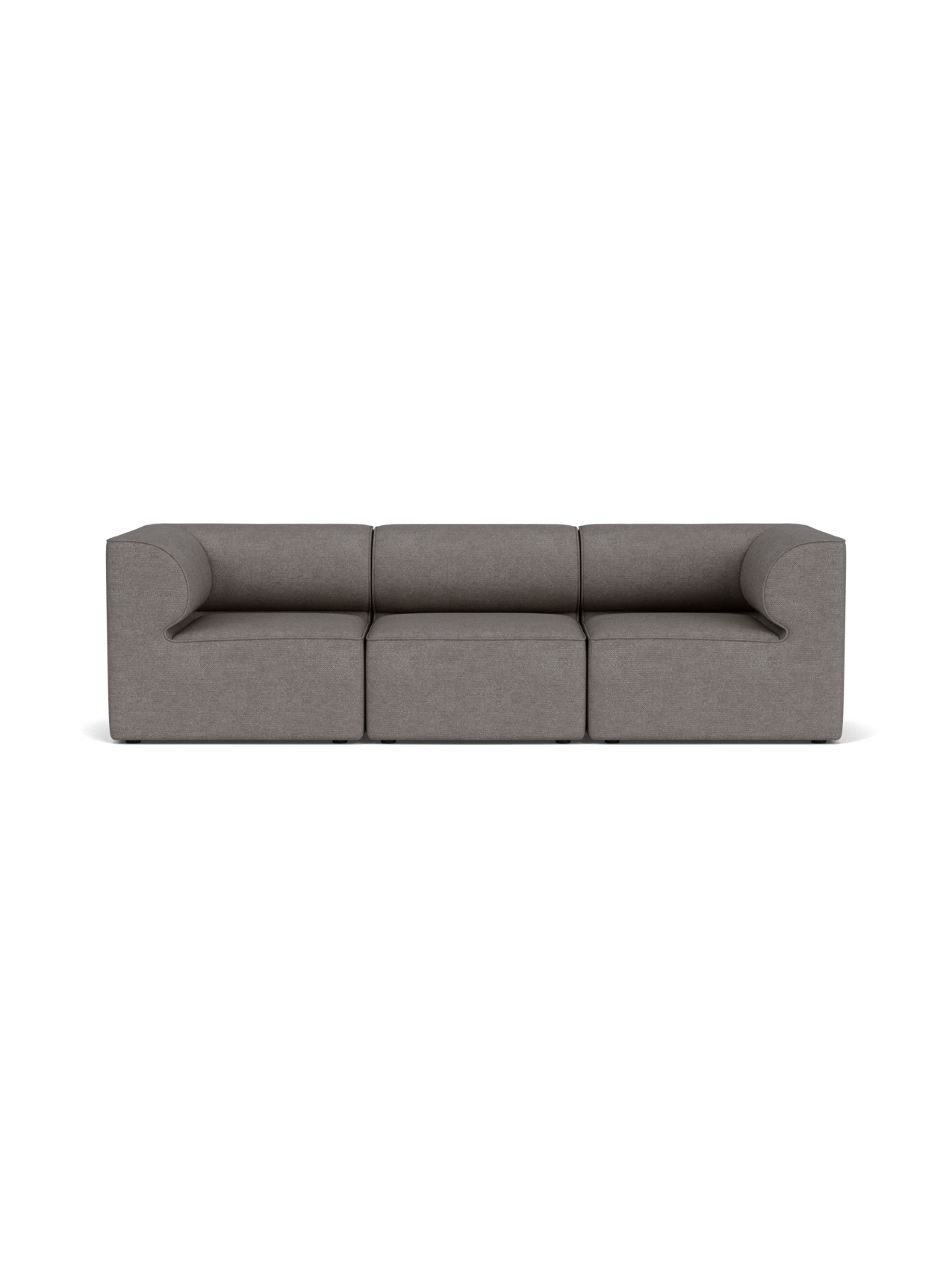 Front view of the Eave Modular Sofa, 86, 3 Seater, Configuration 2, a grey bouclé sofa with 3 modules and curved armrests.