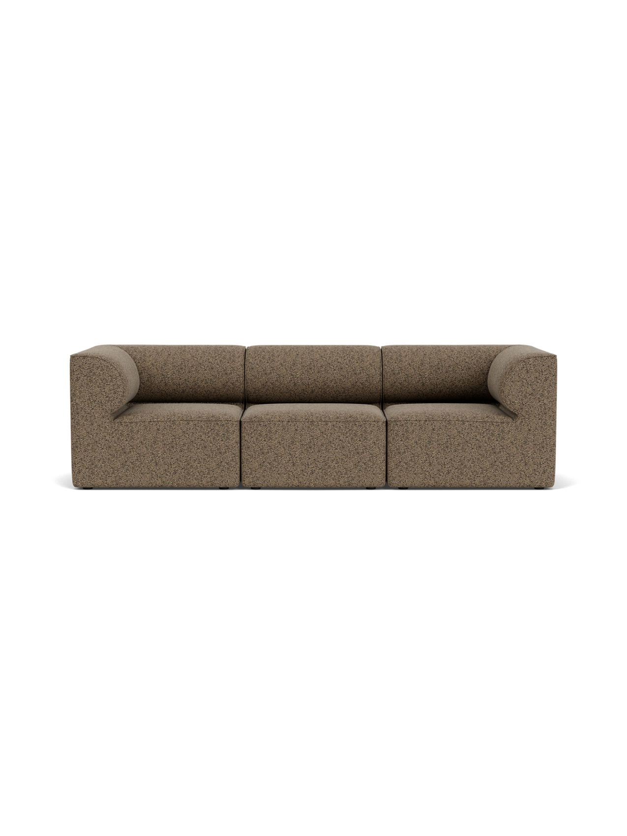 Front view of the Eave Modular Sofa, 86, 3 Seater in a textured brown Safire 001 fabric, against a black background.