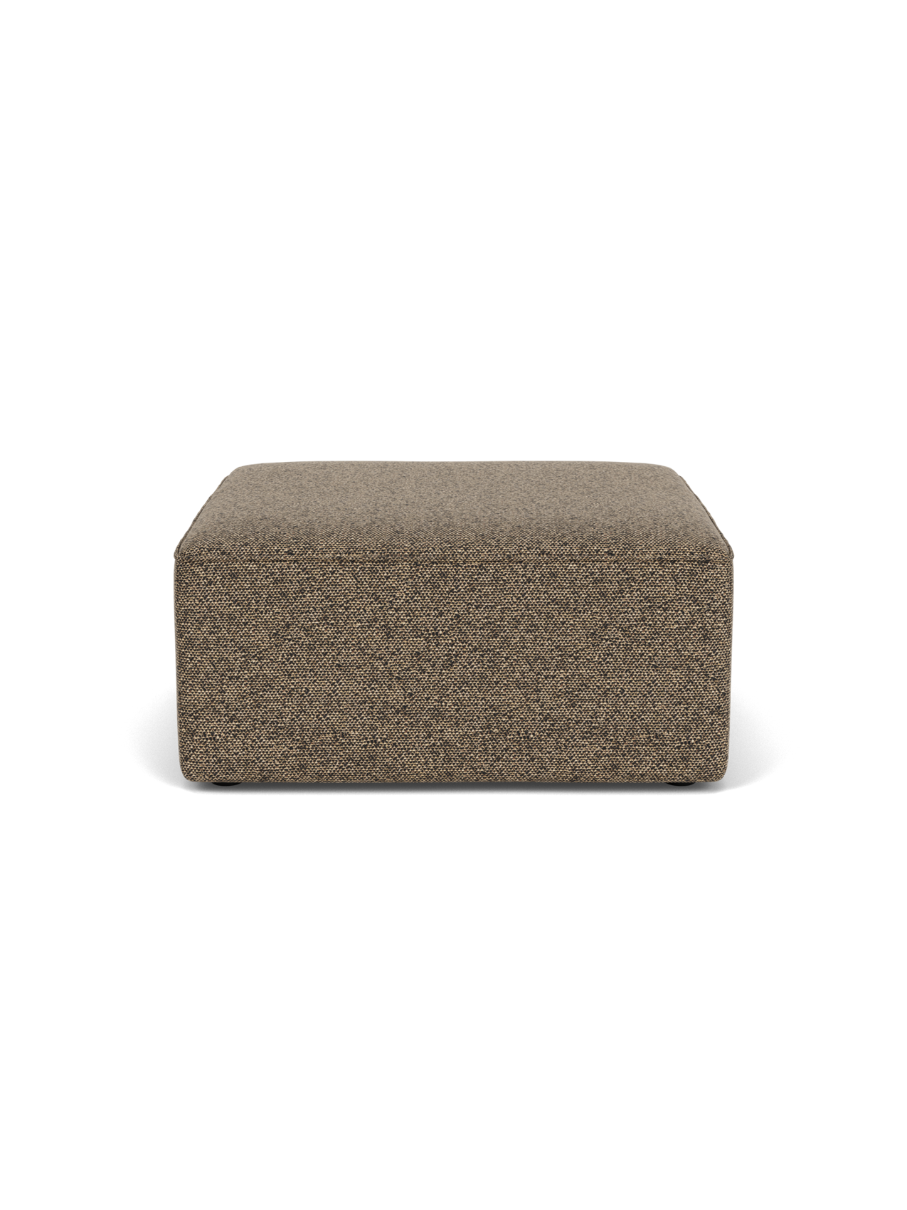 Front view of Eave Modular Sofa, 86, Pouf upholstered in a textured brown Safire 001 fabric, isolated on a black background.