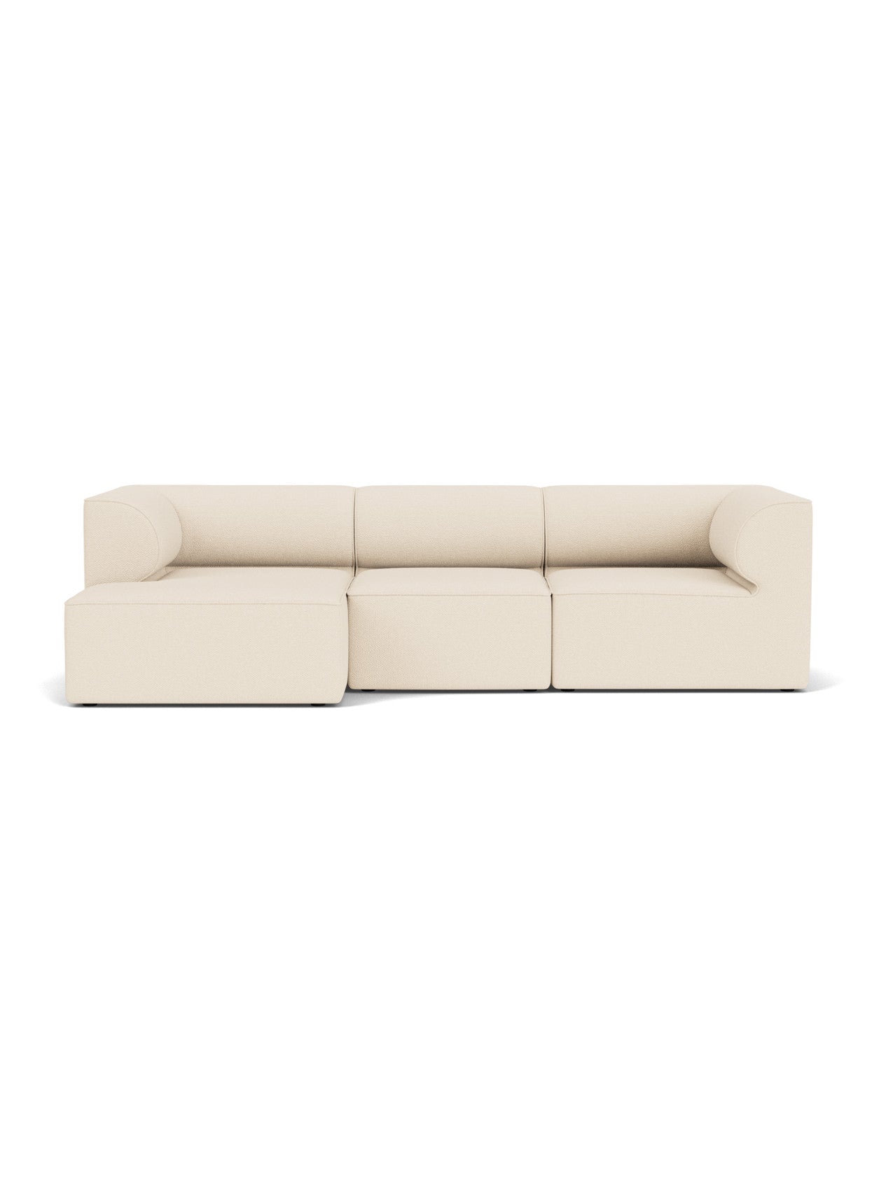Front view of the Eave Modular Sofa, 96, 3-seater, Configuration 12, with a left chaise longue in Logan Jasmine fabric.