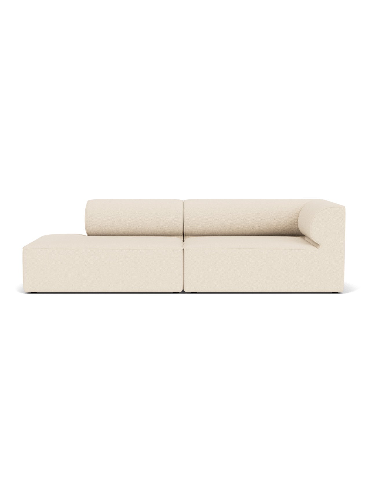 Front view of the Eave Modular Sofa 96, 2.5-seater, Configuration 4, upholstered in a light cream Logan Jasmine fabric.