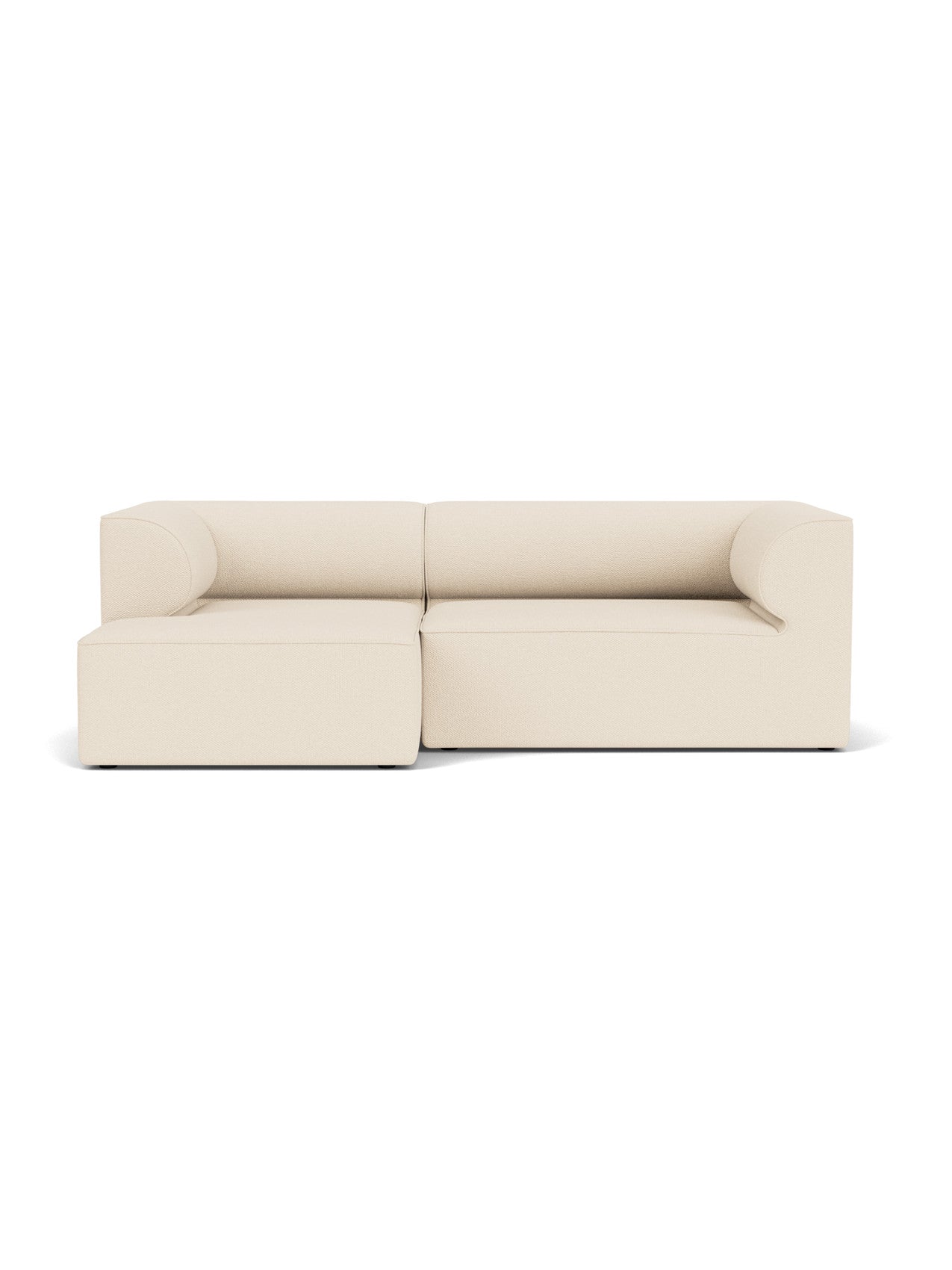 Front view of the Eave Modular Sofa 96, Configuration 6, with a left chaise longue, upholstered in Logan Jasmine fabric.