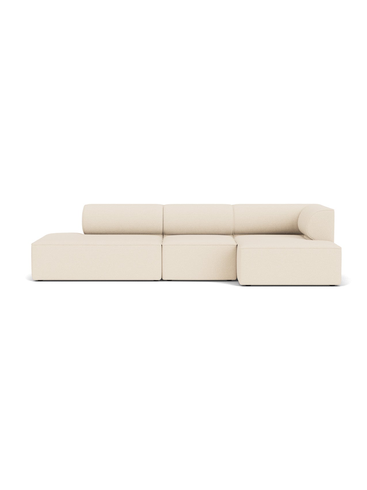 Front view of the Eave Modular Sofa, 96, Configuration 9. A 3.5-seater in pale Logan Jasmine fabric with a chaise longue.