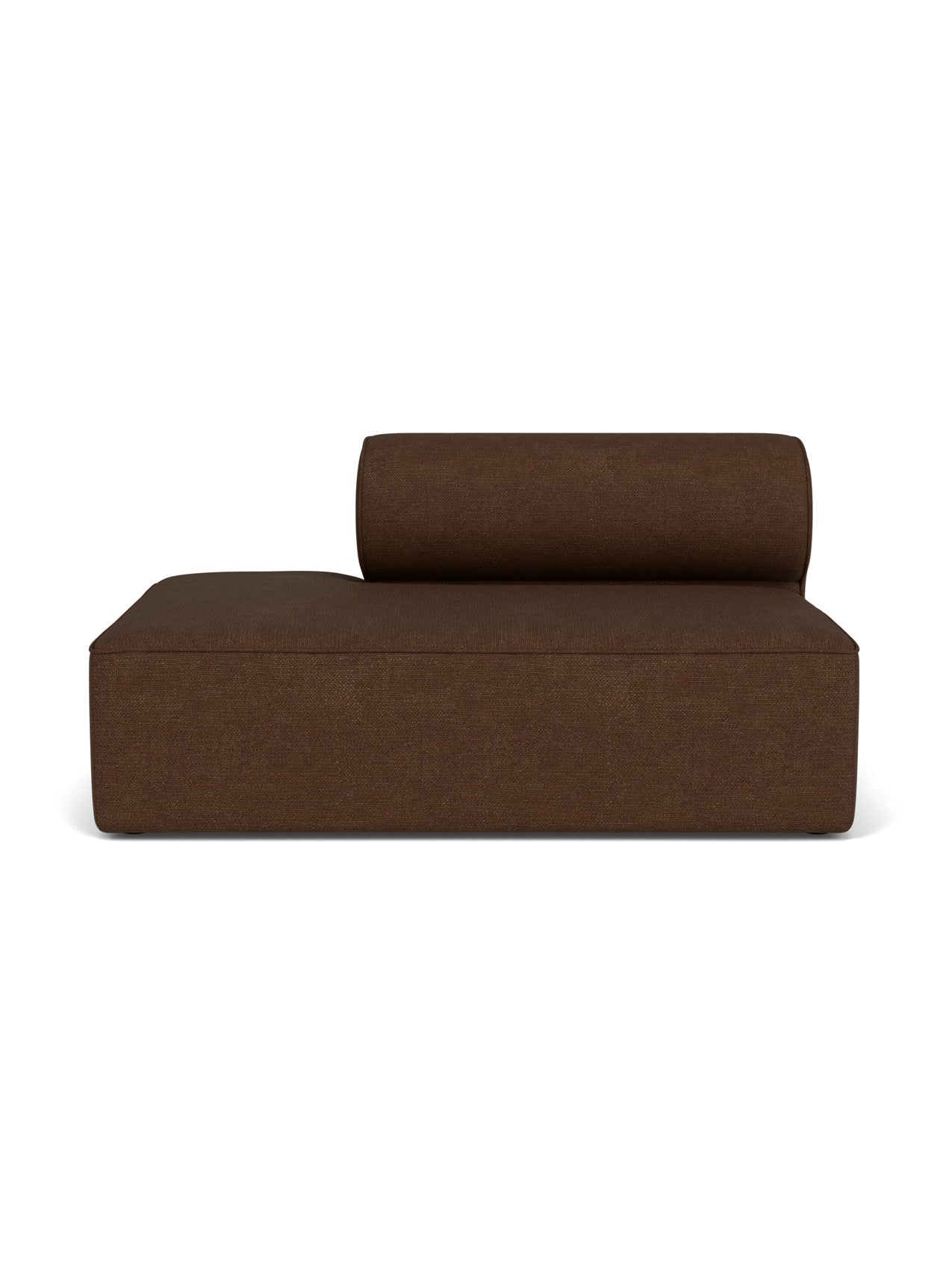 A front-on view of the Eave Modular Sofa, 96, Open End 144. The module has a dark brown, textured bouclé upholstery.