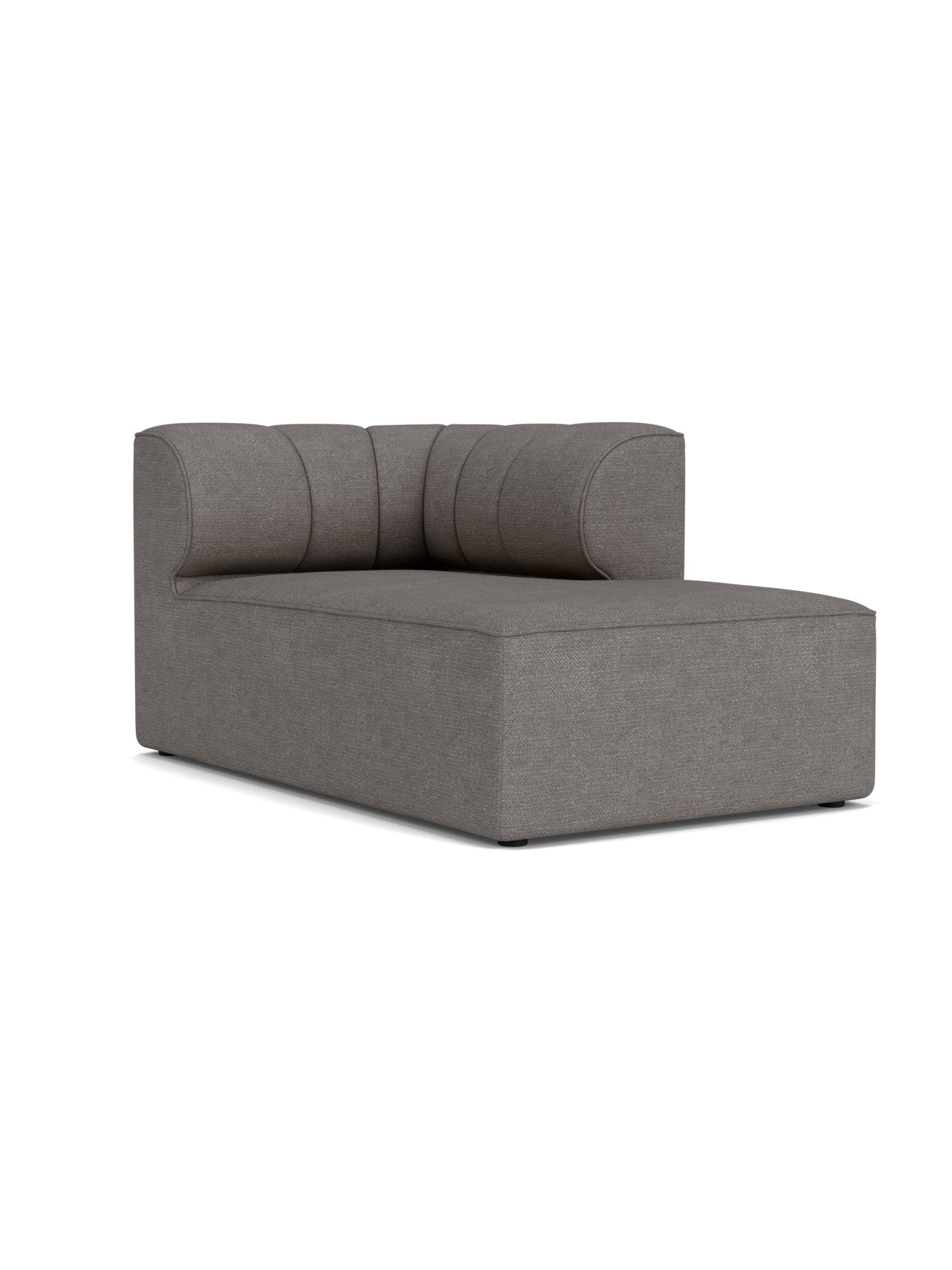 Eave Seamline Modular Sofa, 86, Chaise Longue right-corner module in grey bouclé fabric with a low, stitched backrest.