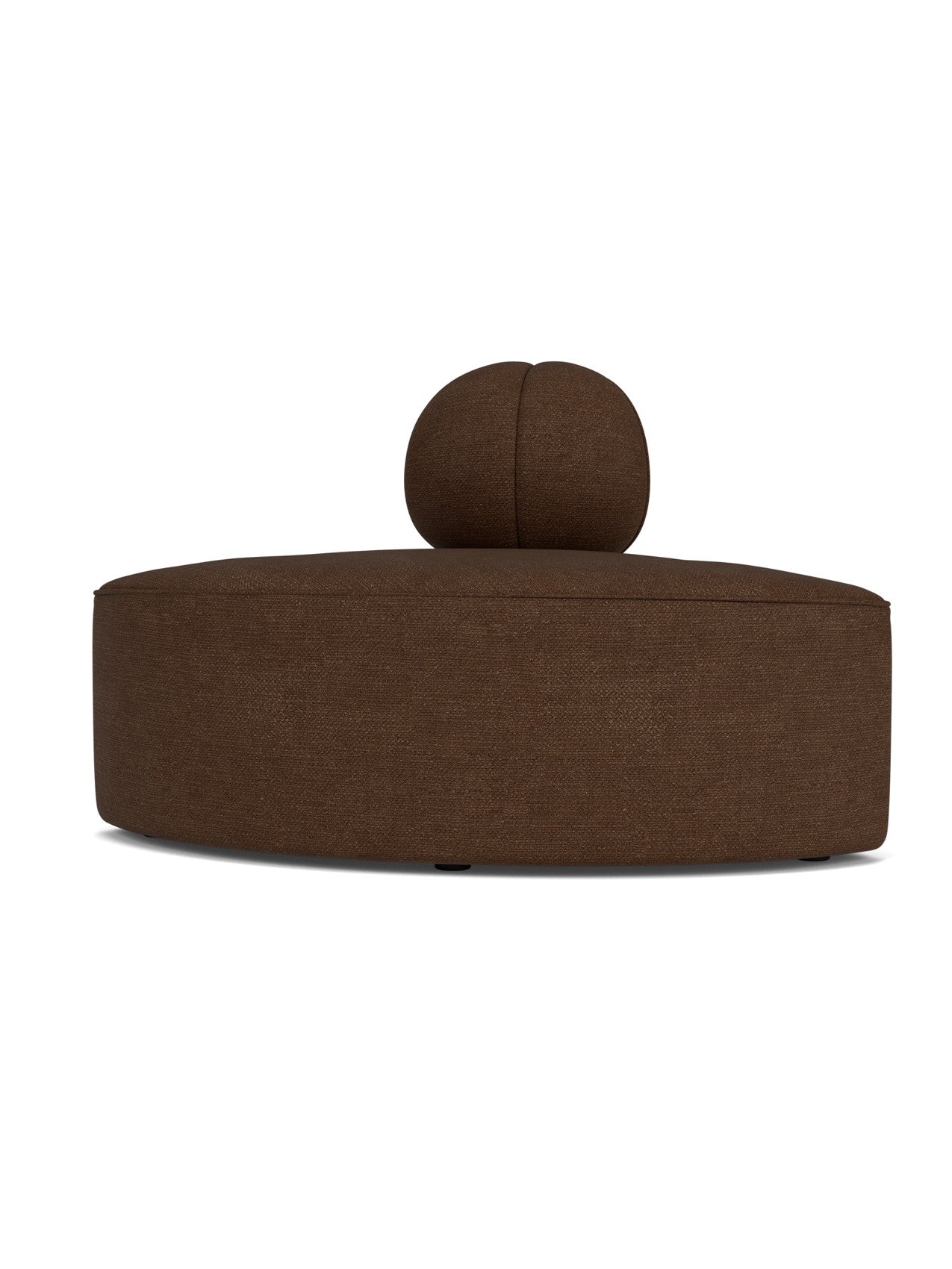Front view of the Eave Seamline Modular Sofa, 86, Convex, Corner module, upholstered in dark brown Audo Bouclé fabric.