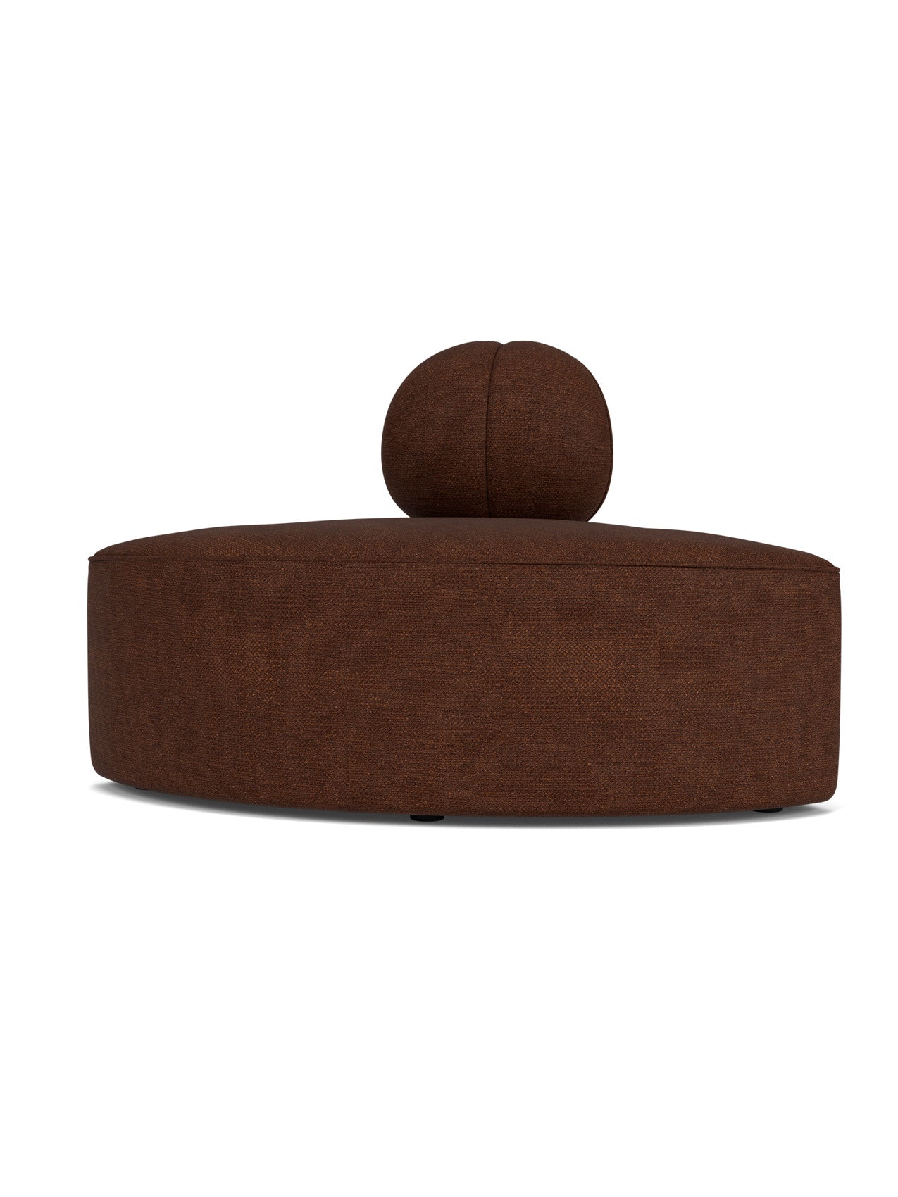 A back view of the Eave Seamline Modular Sofa, 86, Convex, Corner in dark brown bouclé fabric against a white background.