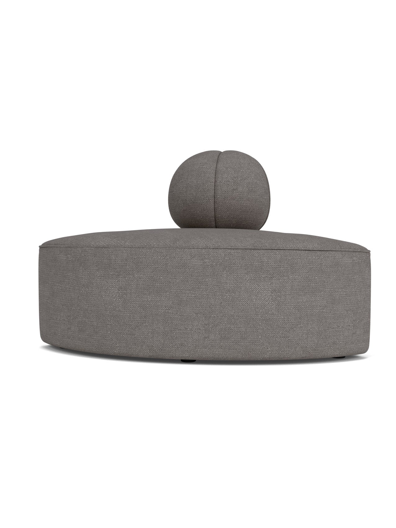 Back view of the Eave Seamline Modular Sofa, 86, Convex, Corner module in a textured grey Audo Bouclé fabric.