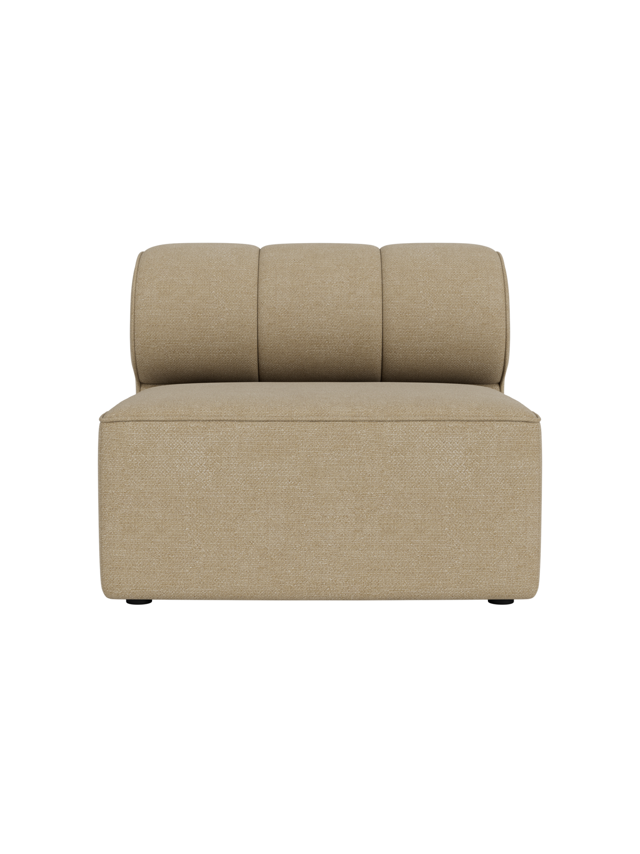 Front view of the Eave Seamline Modular Sofa, 86, Open Section in a light beige bouclé fabric against a black background.