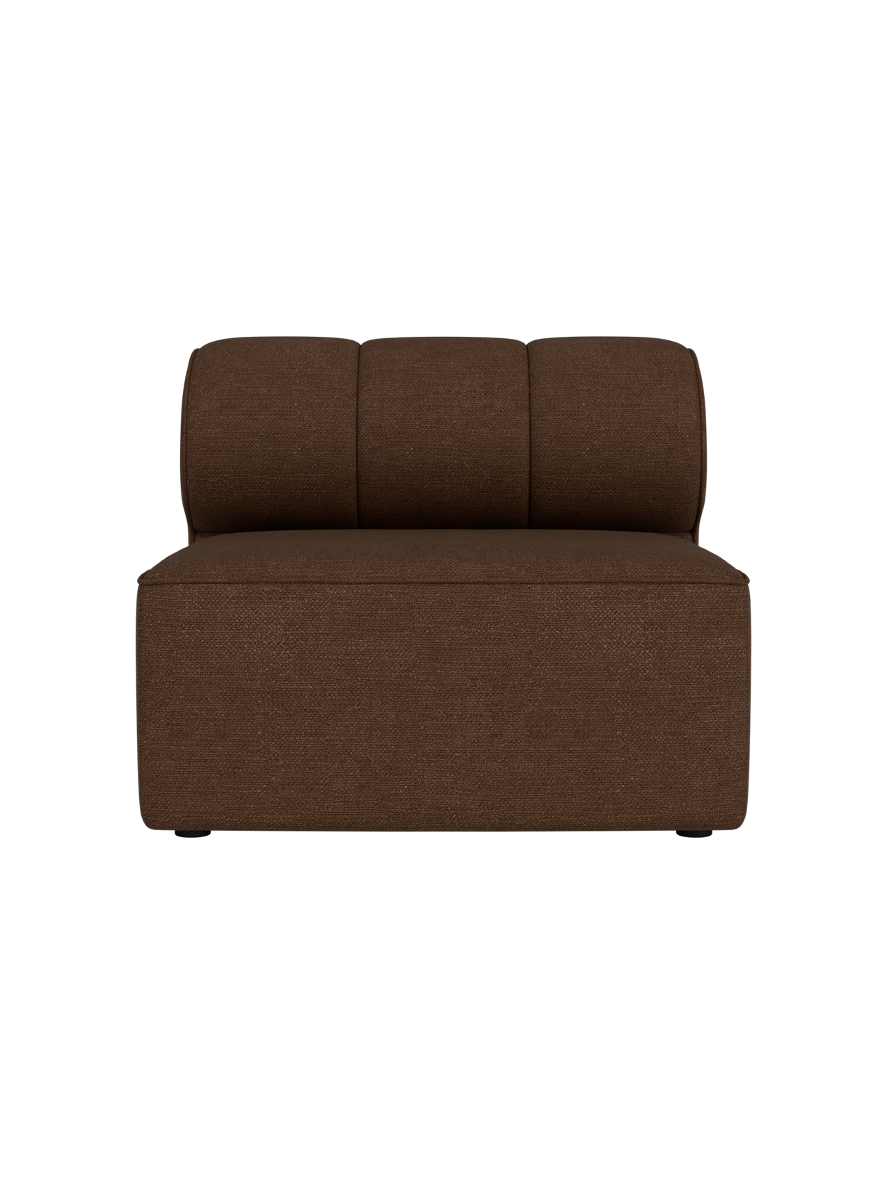 A top-down view of the Eave Seamline Modular Sofa, 86, Open Section, in a dark brown bouclé fabric on a black background.