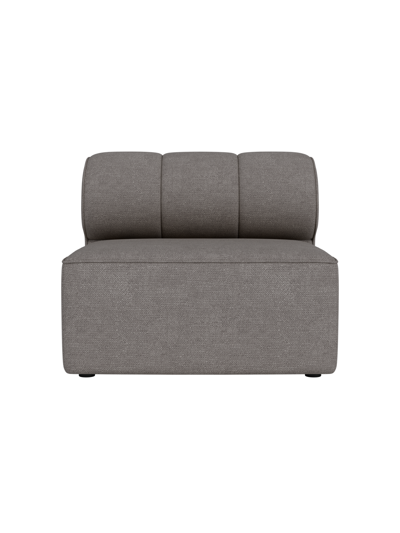 Front view of the armless Eave Seamline Modular Sofa, 86, Open Section, upholstered in grey Audo Bouclé on black.