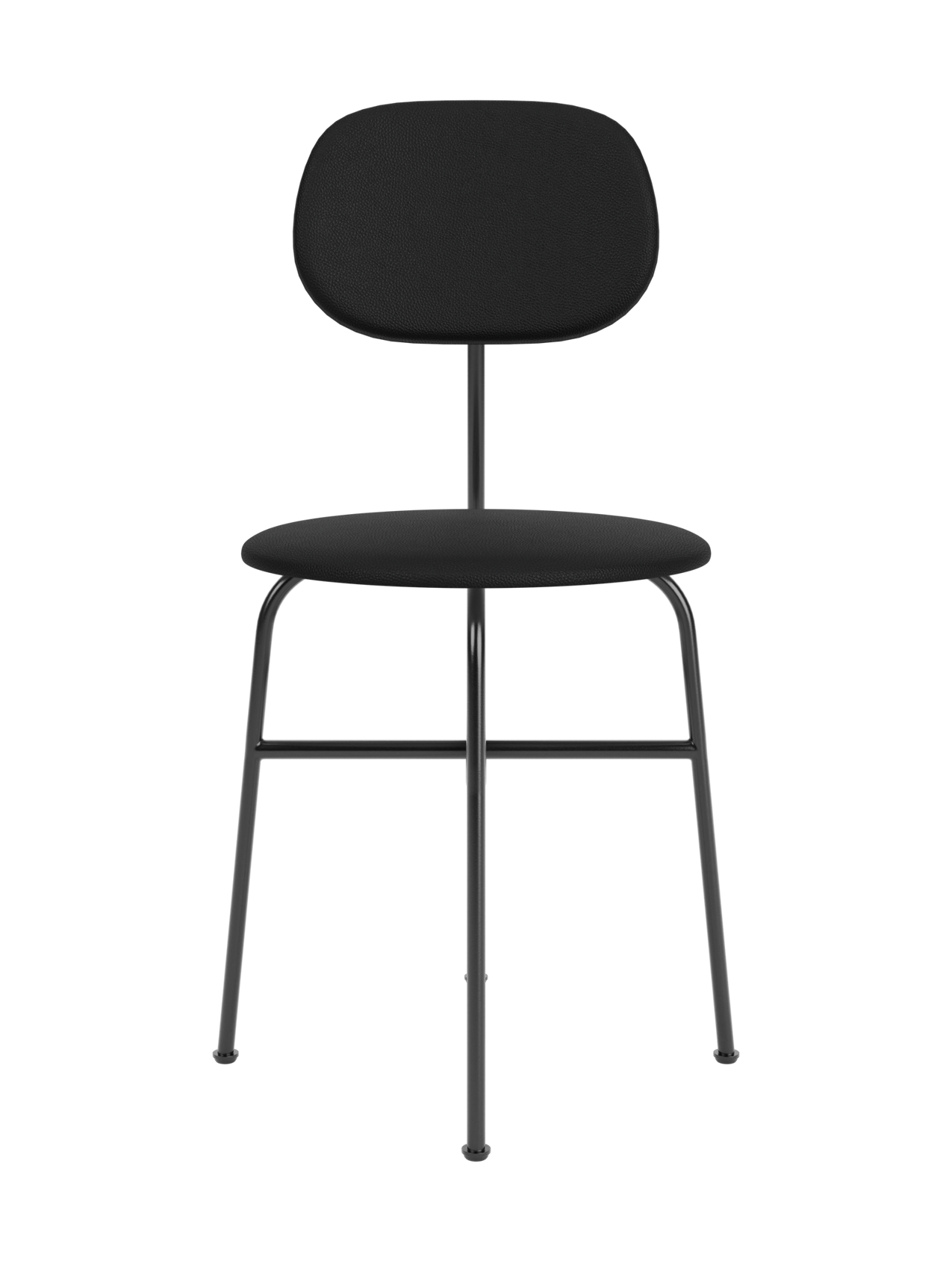 Front view of the Afteroom Dining Chair Plus, fully upholstered in black with a minimalist black powder-coated steel frame.