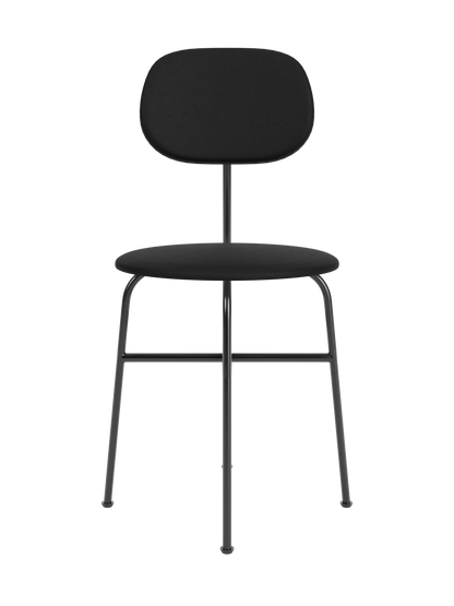 Front view of the Afteroom Dining Chair Plus, fully upholstered in black with a minimalist black powder-coated steel frame.