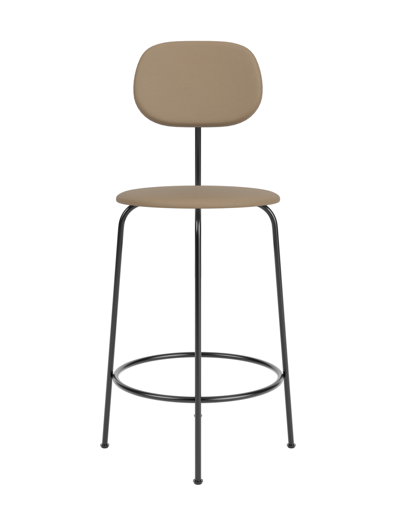Afteroom Counter Chair Plus, featuring light brown upholstered seat and backrest on a thin black metal frame.