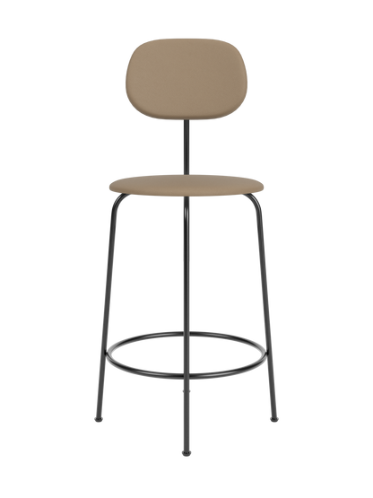 Afteroom Counter Chair Plus, featuring light brown upholstered seat and backrest on a thin black metal frame.