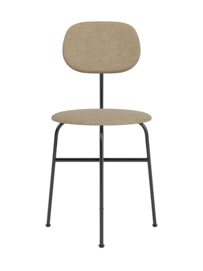 Front view of the Afteroom Dining Chair Plus with beige bouclé upholstery on a slender, black powder-coated steel frame.