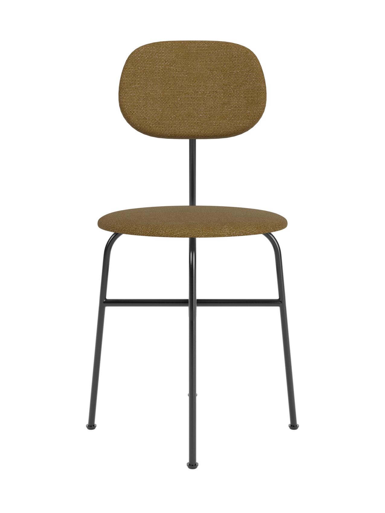 Front view of the Afteroom Dining Chair Plus, with textured brown upholstery and a slim, black metal frame.