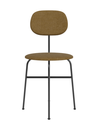 Front view of the Afteroom Dining Chair Plus, with textured brown upholstery and a slim, black metal frame.